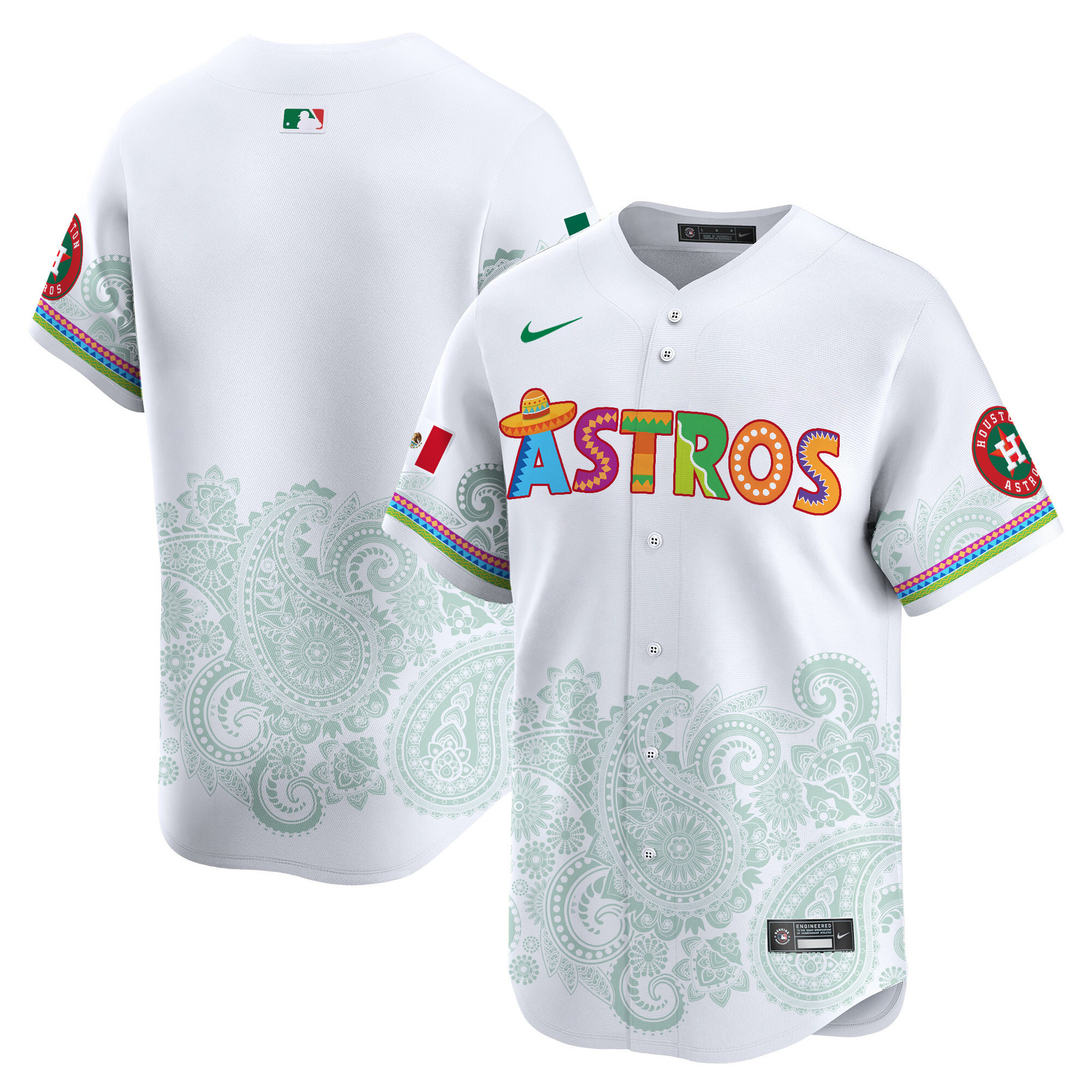Men's Houston Astros Paisley Mexico Vapor Premier Limited White Jersey V5- Printed