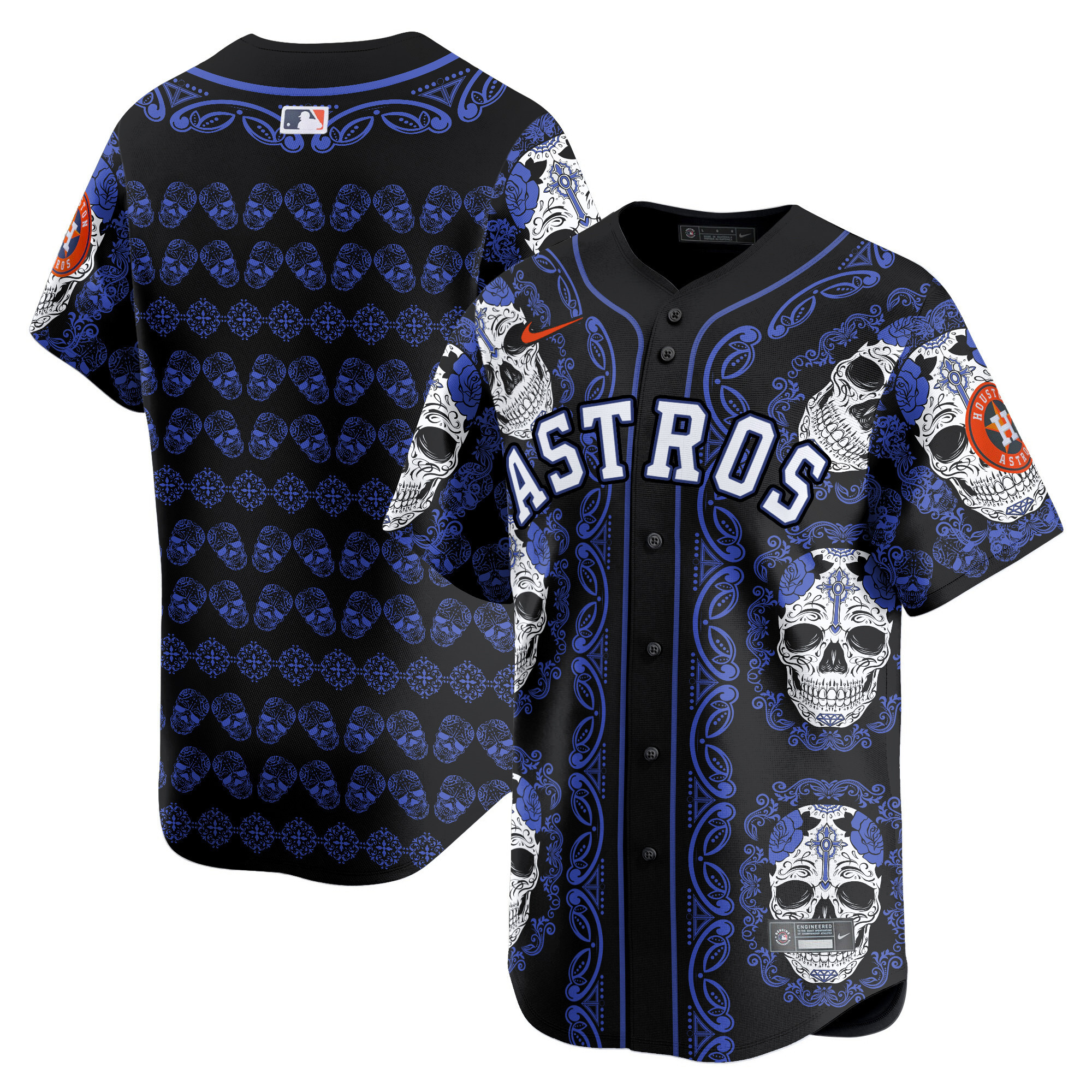 Men's Houston Astros Paisley Sugar Skull Vapor Premier Limited Navy Jersey - Printed