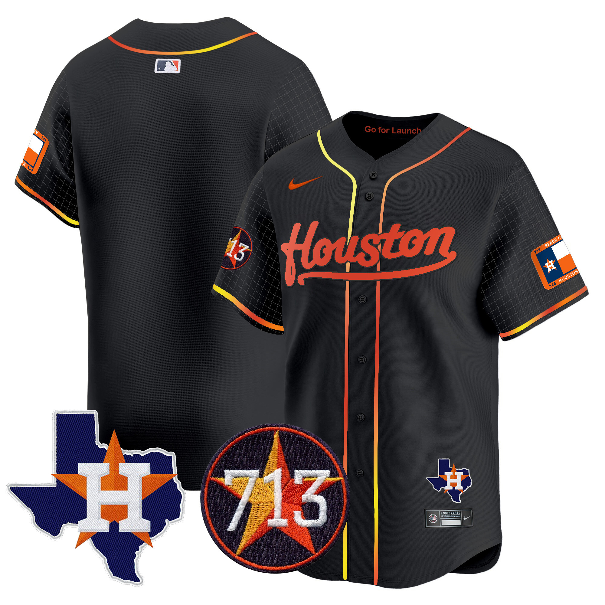 Men's Houston Astros Space City 713 Patch Vapor Premier Limited Black Jersey - All Stitched