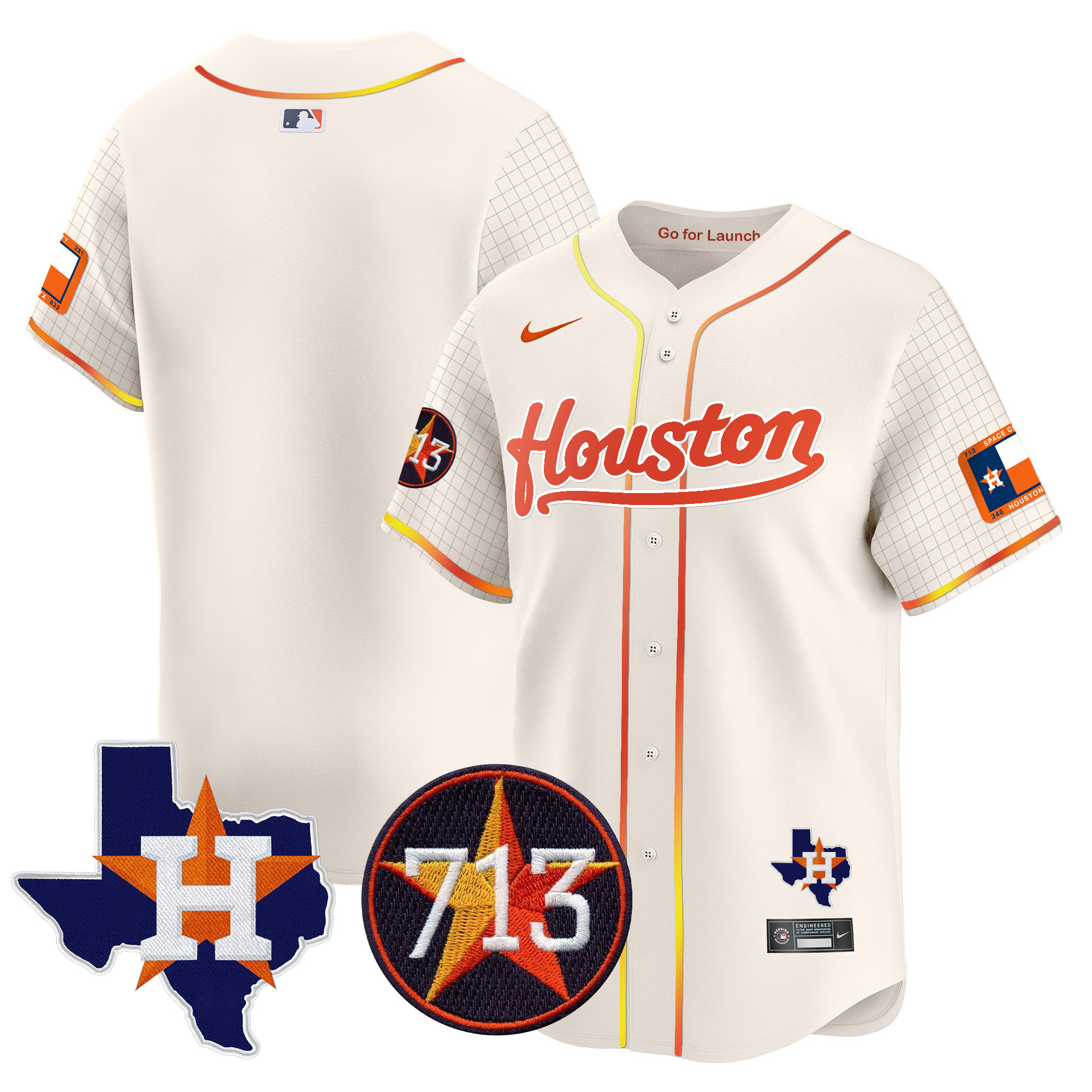 Men's Houston Astros Space City 713 Patch Vapor Premier Limited Cream Jersey - All Stitched