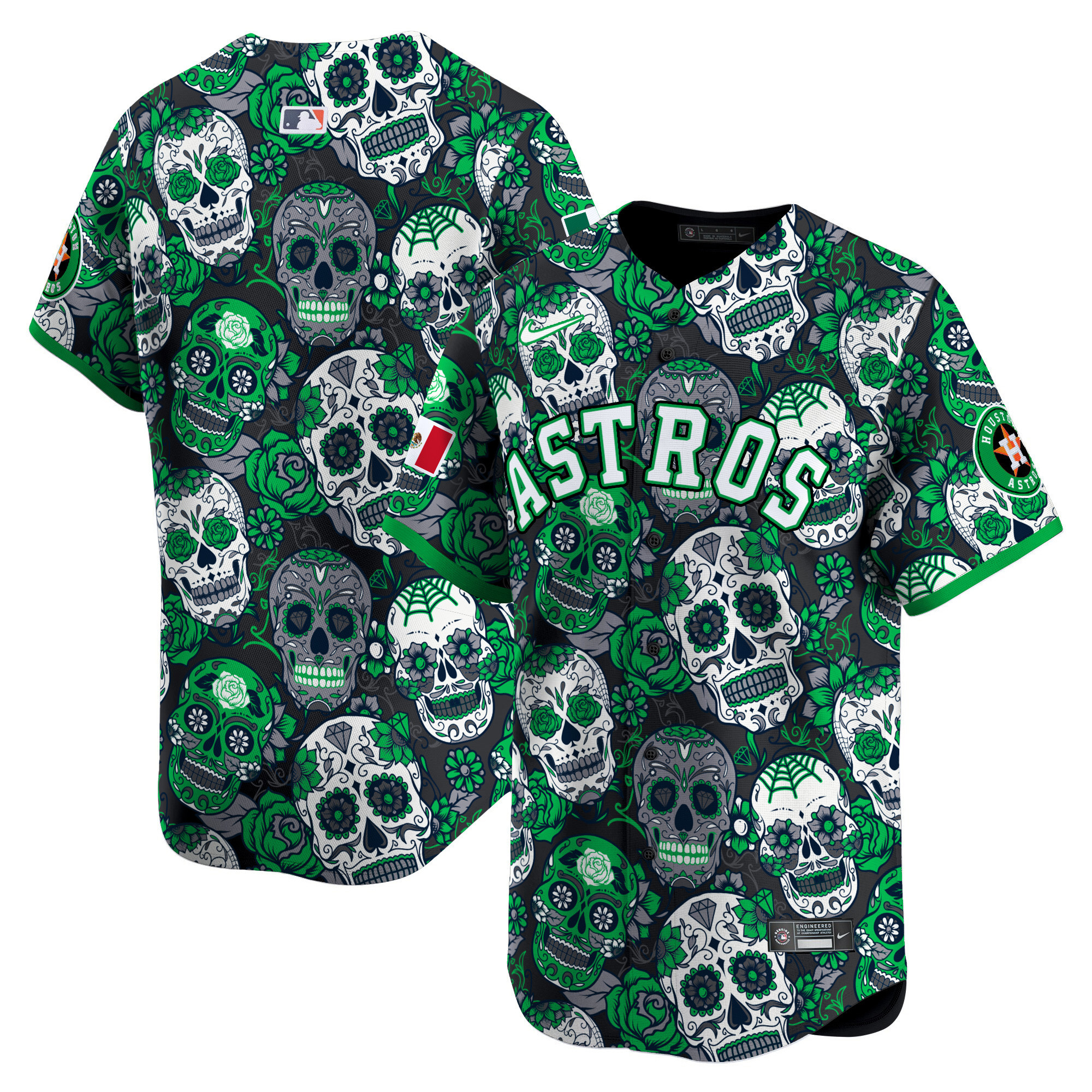 Men's Houston Astros Sugar Skull Mexico Vapor Premier Limited Green Jersey - Printed