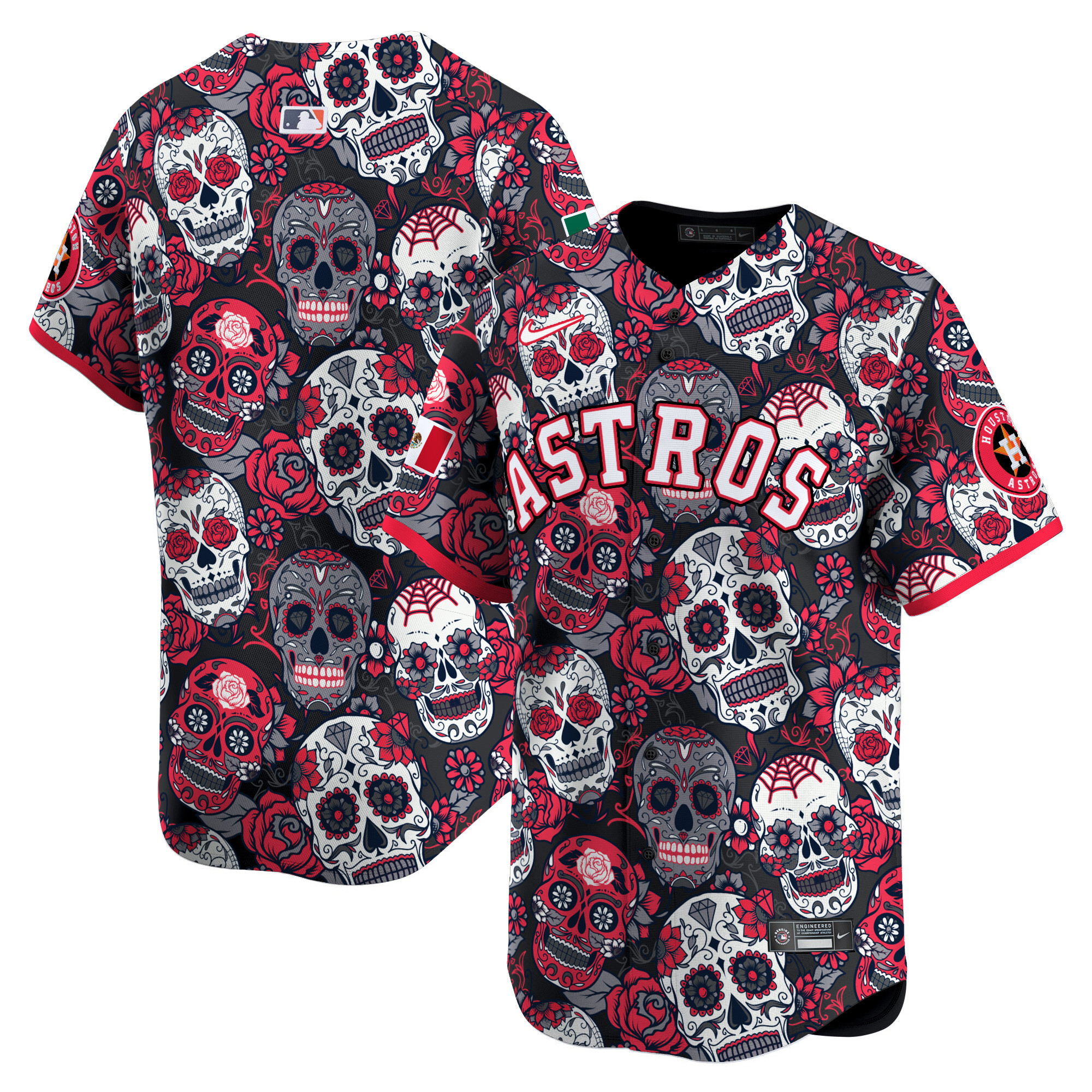 Men's Houston Astros Sugar Skull Mexico Vapor Premier Limited Red Jersey - Printed