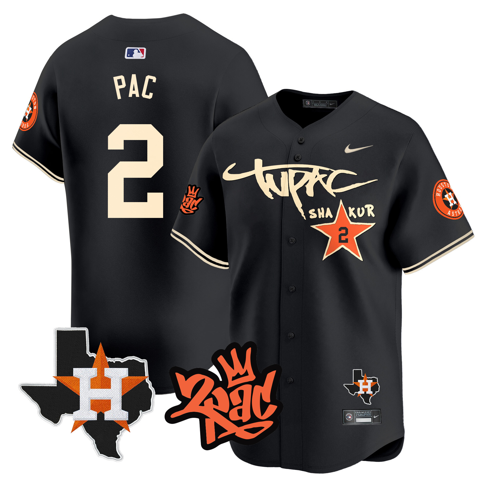 Men's Houston Astros Tupac Shakur Vapor Premier Limited Black Jersey - All Stitched