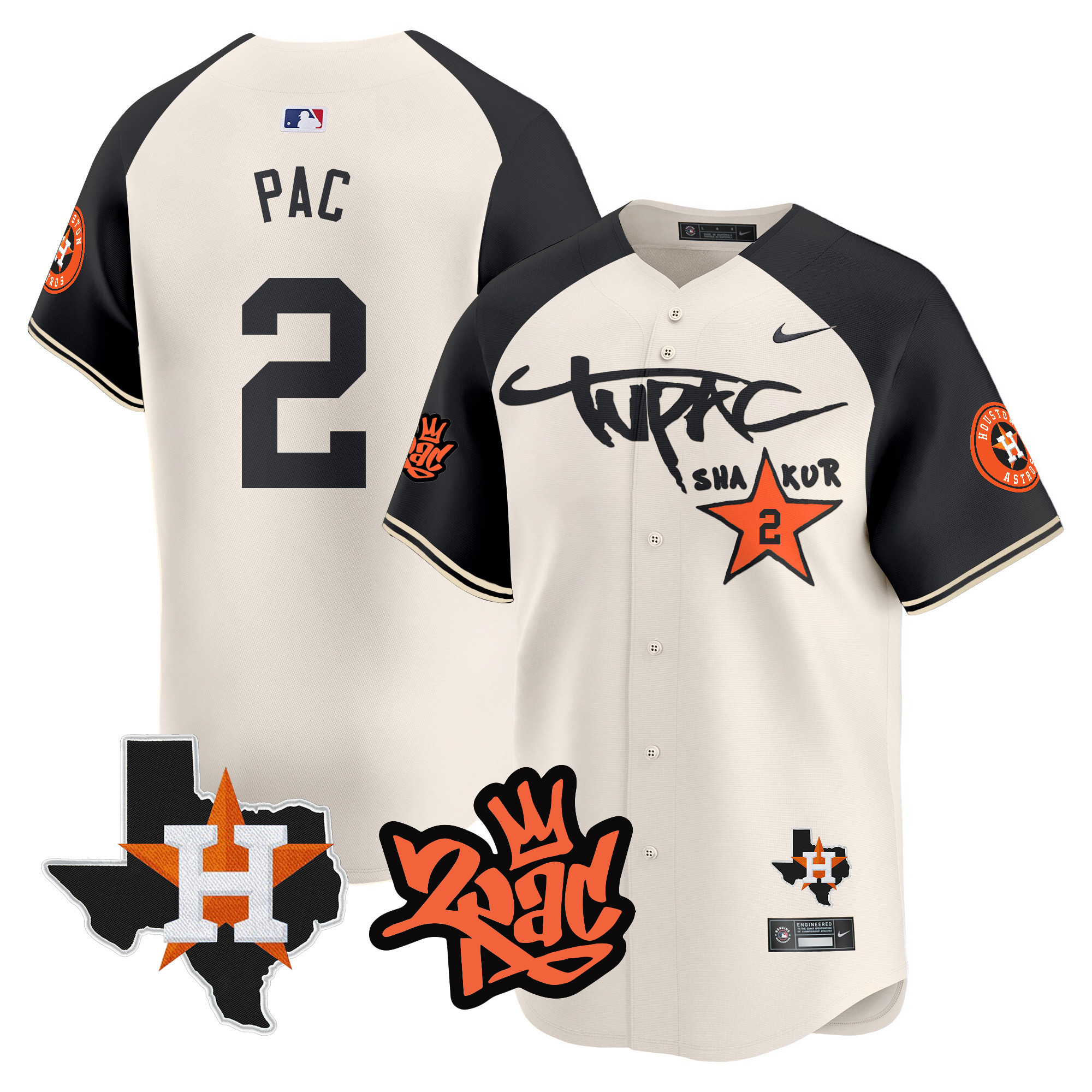 Men's Houston Astros Tupac Shakur Vapor Premier Limited Cream Alternate Jersey - All Stitched