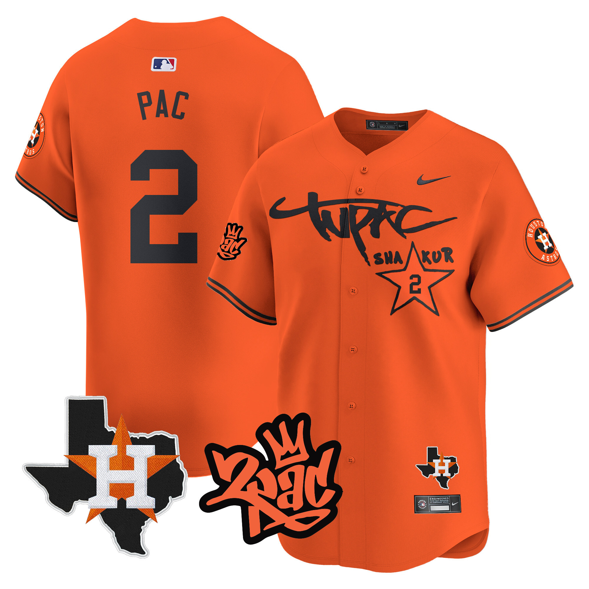 Men's Houston Astros Tupac Shakur Vapor Premier Limited Orange Jersey - All Stitched