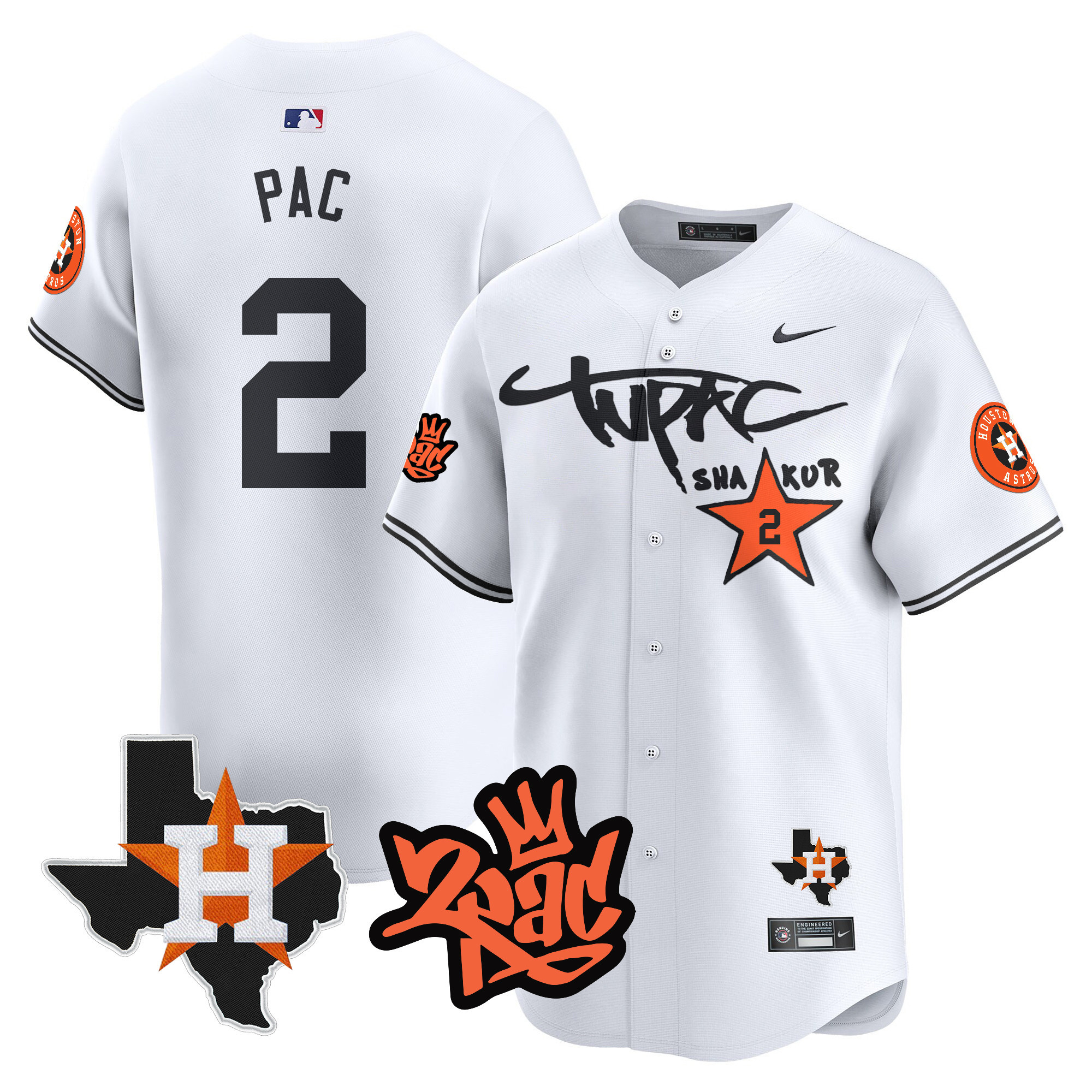 Men's Houston Astros Tupac Shakur Vapor Premier Limited White Jersey - All Stitched