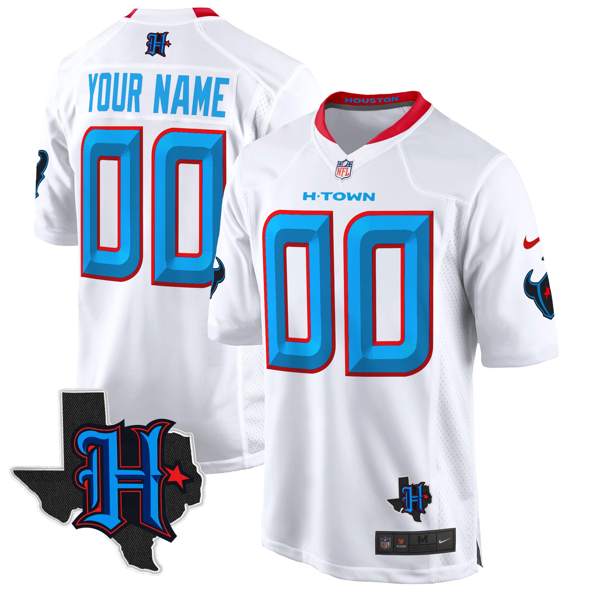 Men's Houston Texans 2024 Texas Patch Game Custom White Jersey - All Stitched