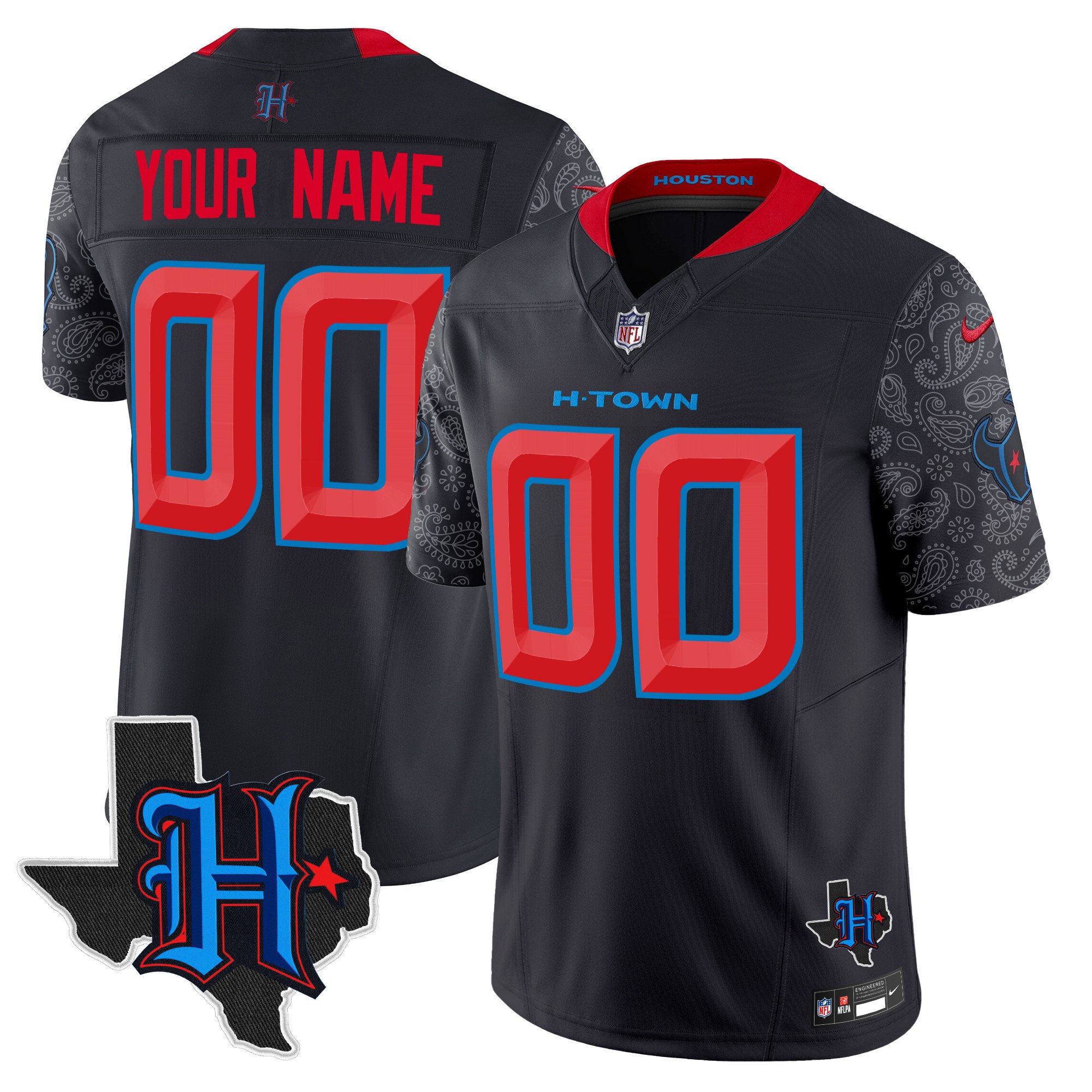 Men's Houston Texans 2024 Texas Patch Vapor Limited Custom Navy Limited Jersey V4 - All Stitched