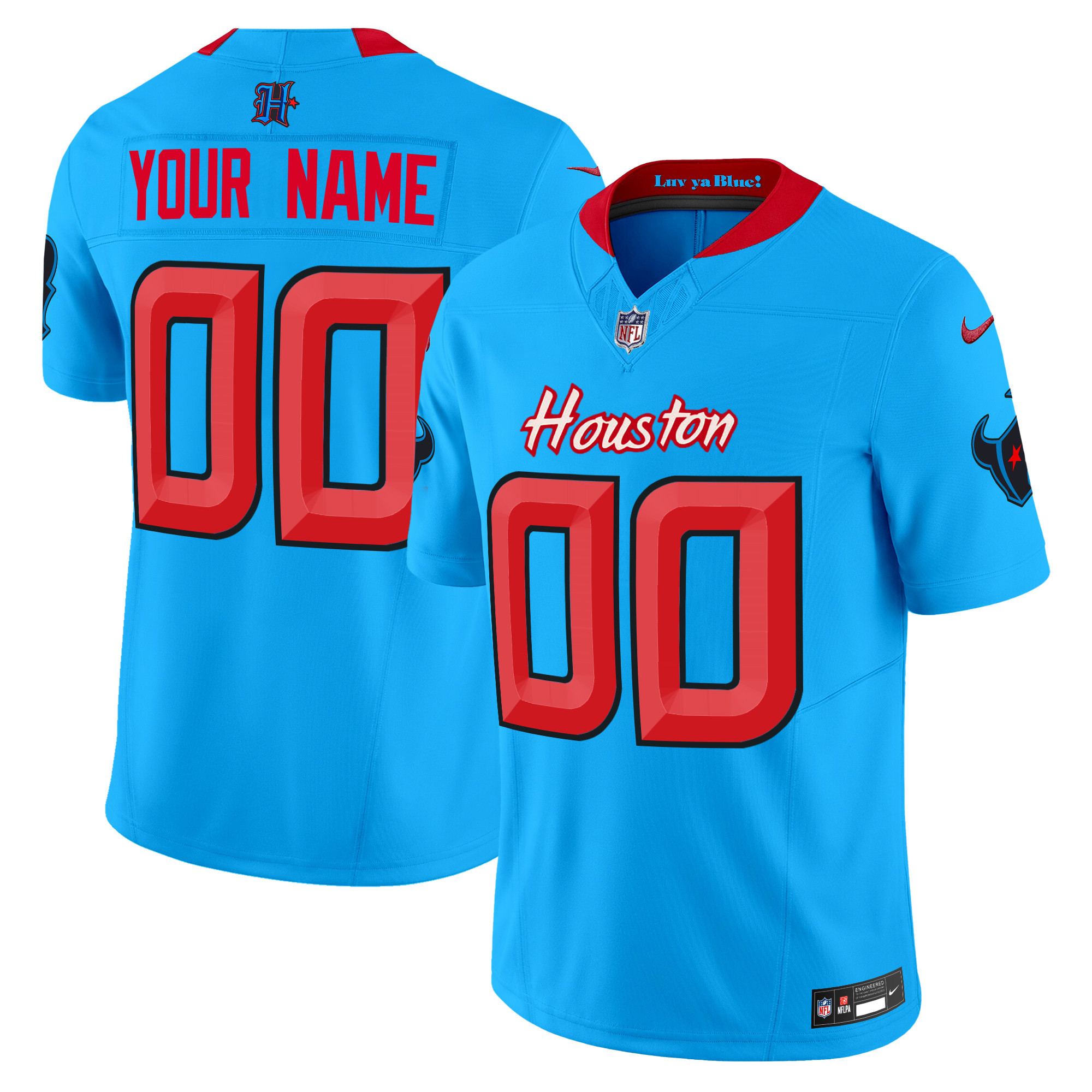 Men's Houston Texans 2024 Vapor Limited Custom Blue Jersey V4 - All Stitched
