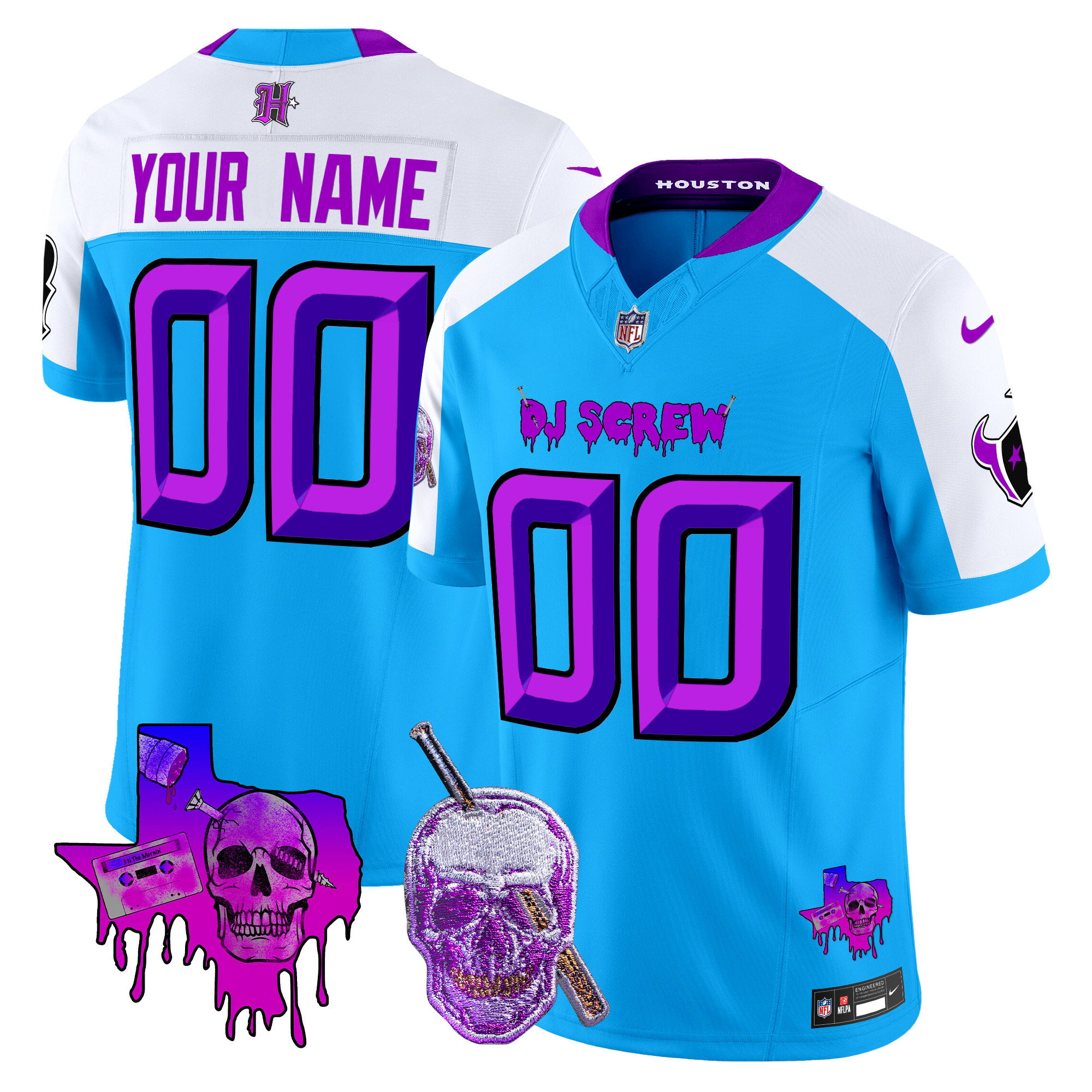 Men's Houston Texans DJ Screw Vapor Limited Custom Blue Alternate Jersey - All Stitched