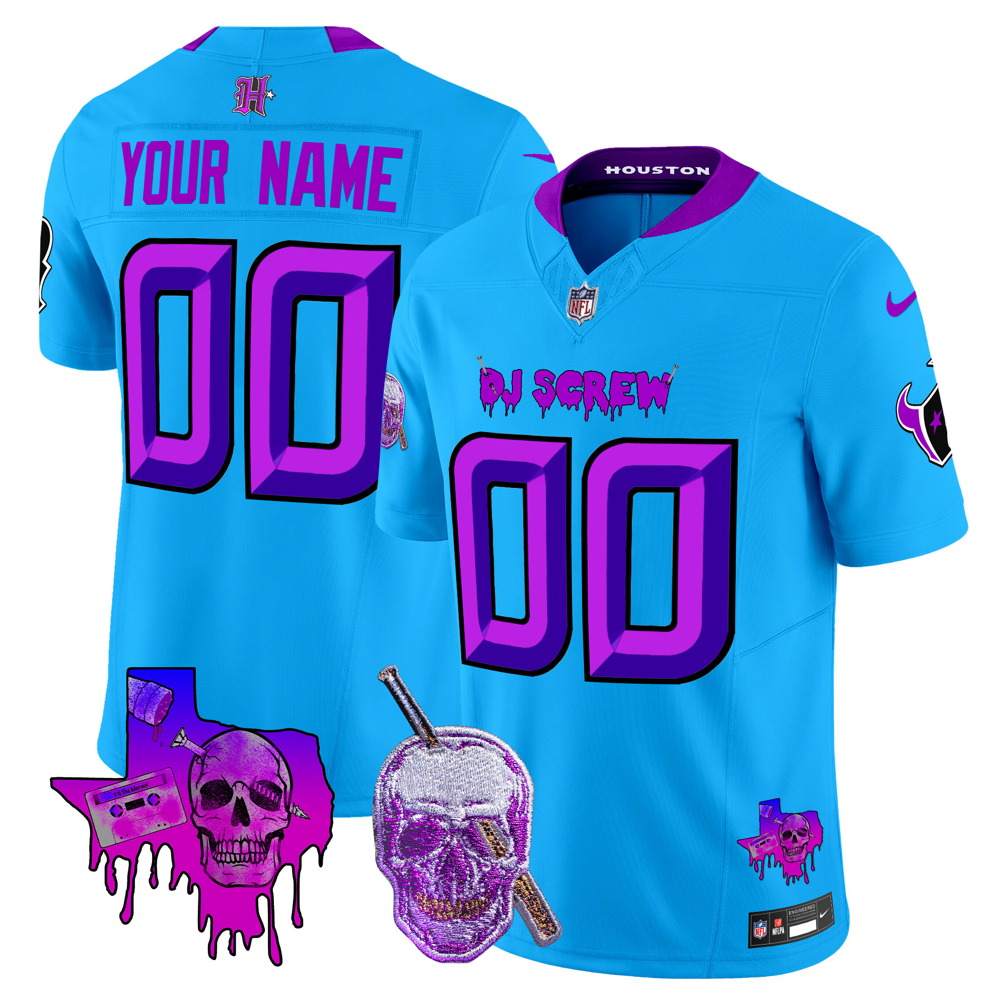 Men's Houston Texans DJ Screw Vapor Limited Custom Blue Jersey - All Stitched
