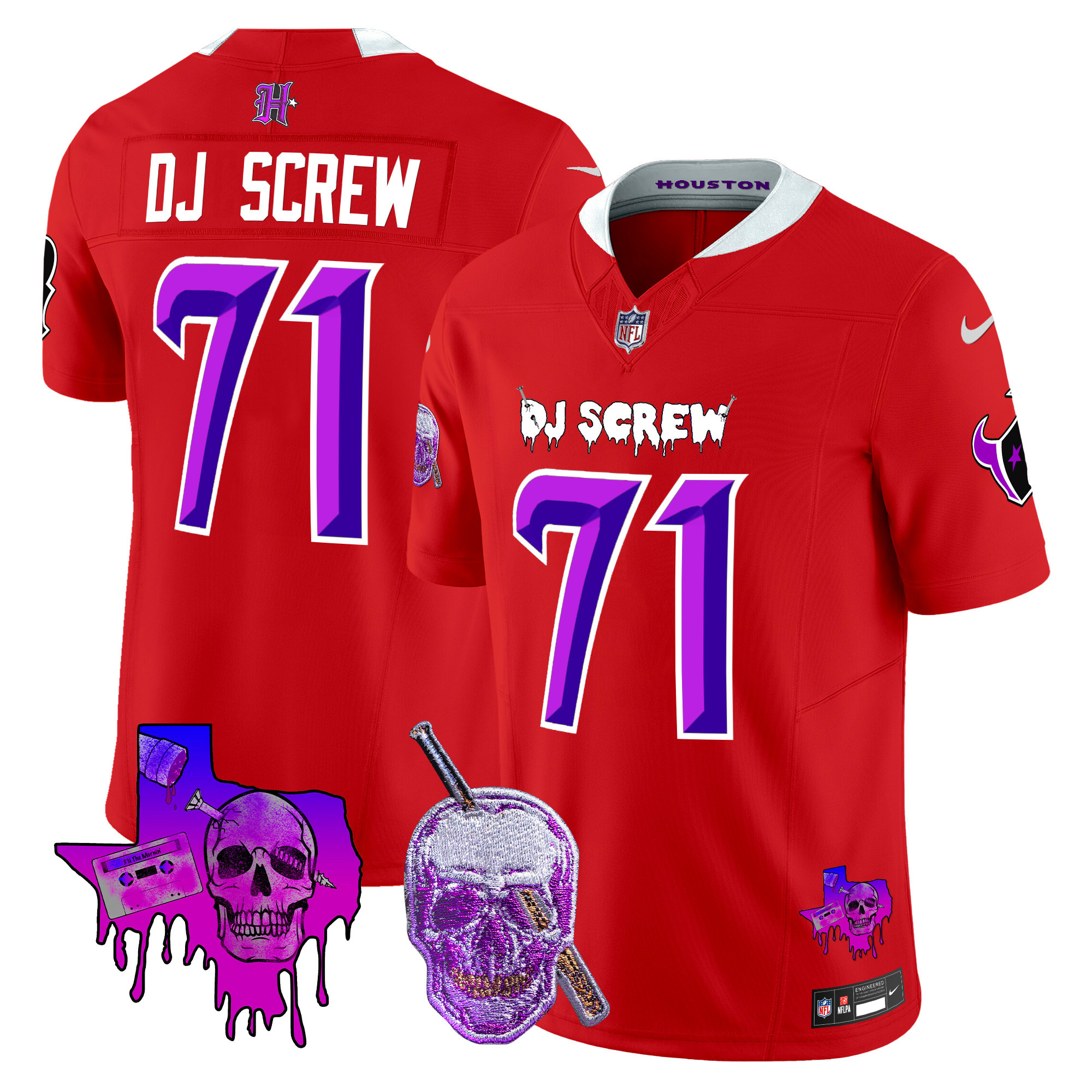 Men's Houston Texans DJ Screw Vapor Limited Screw 1971 Red Jersey - All Stitched