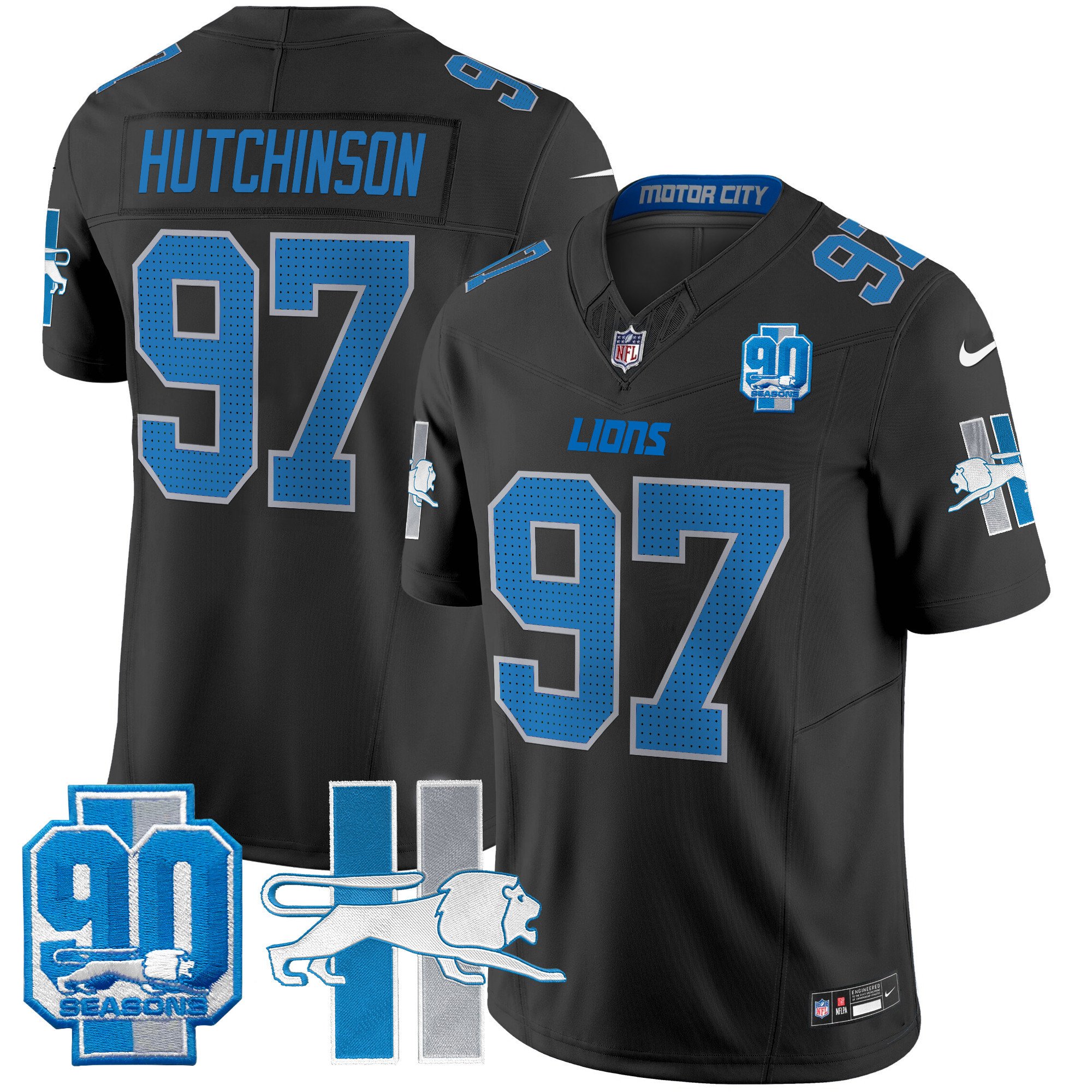 Men's Hutchinson Detroit Lions 1946 Throwback Vapor Limited Black Jersey - All Stitched