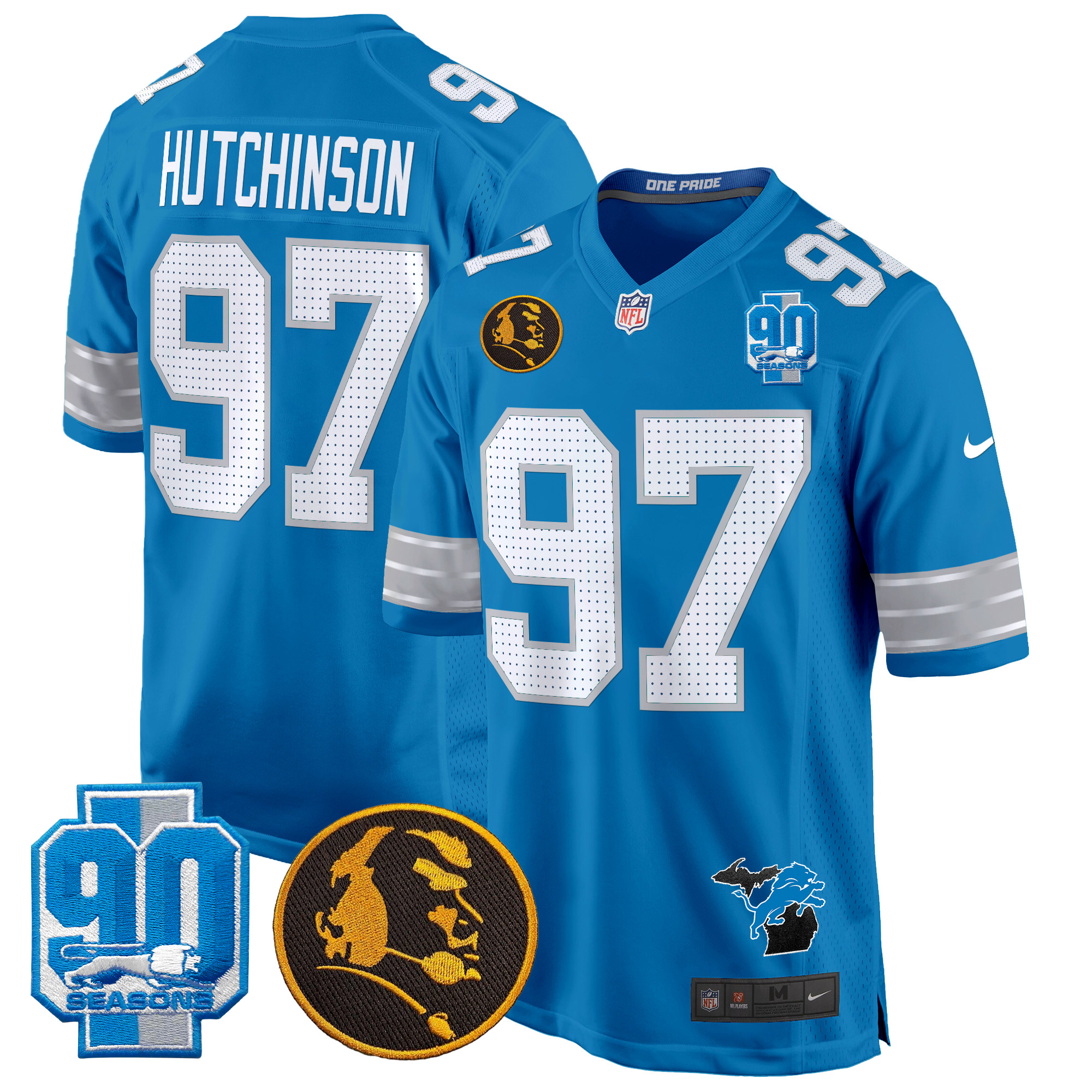 Men's Hutchinson Detroit Lions 2024 90th & John Madden Patch Game Blue Jersey - All Stitched