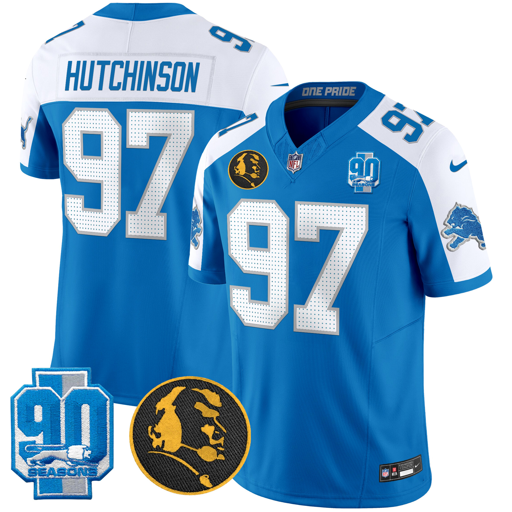 Men's Hutchinson Detroit Lions 2024 90th & John Madden Patch Vapor Limited Blue Alternate Jersey - All Stitched