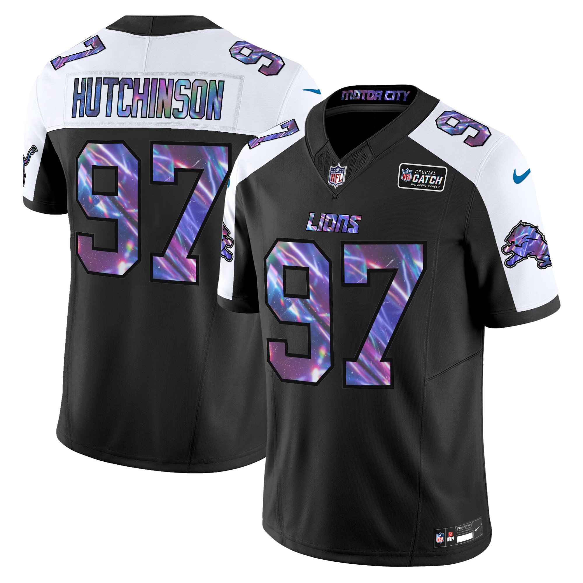 Men's Hutchinson Detroit Lions 2024 Crucial Catch Vapor Limited Black Alternate Jersey - All Stitched