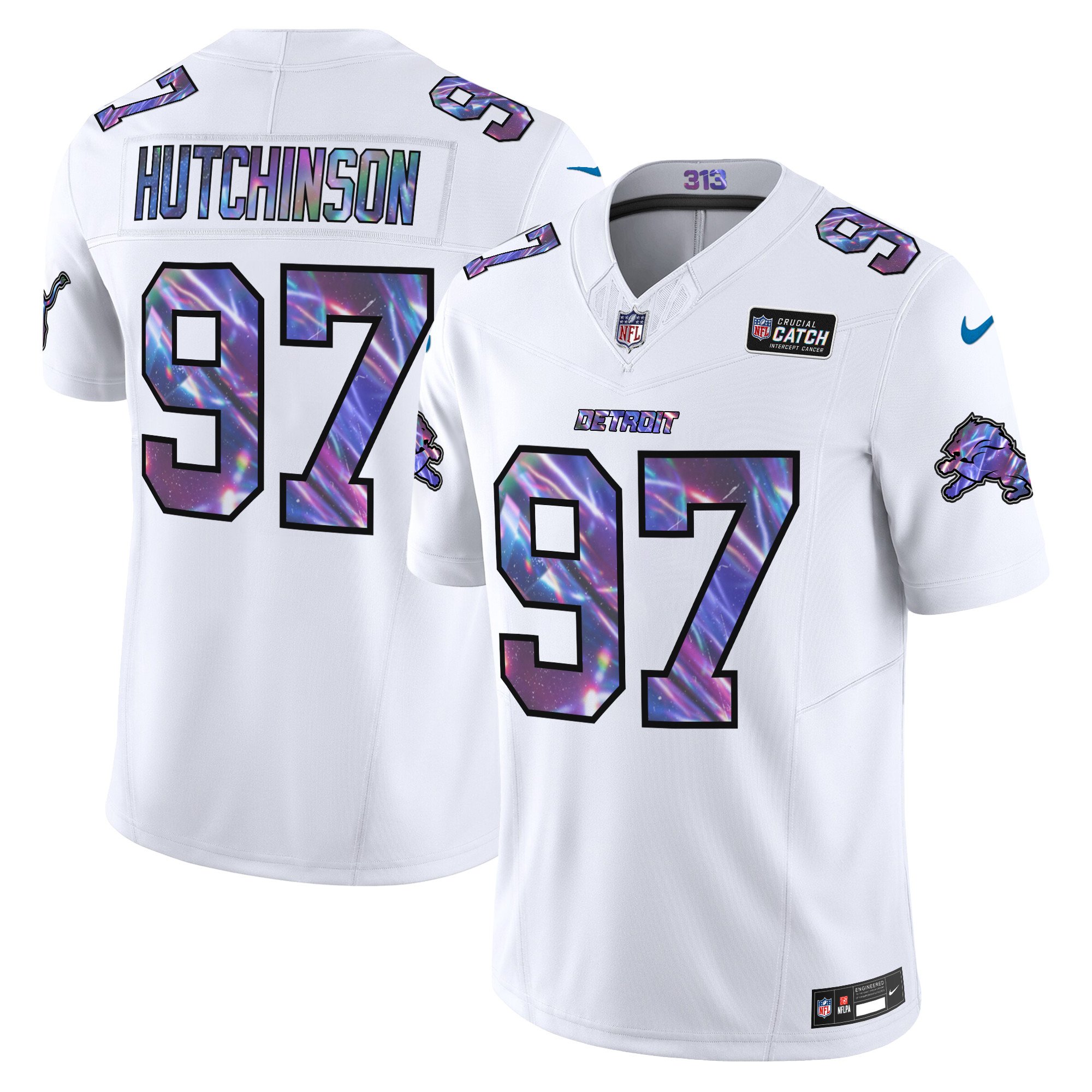 Men's Hutchinson Detroit Lions 2024 Crucial Catch Vapor Limited White Jersey - All Stitched