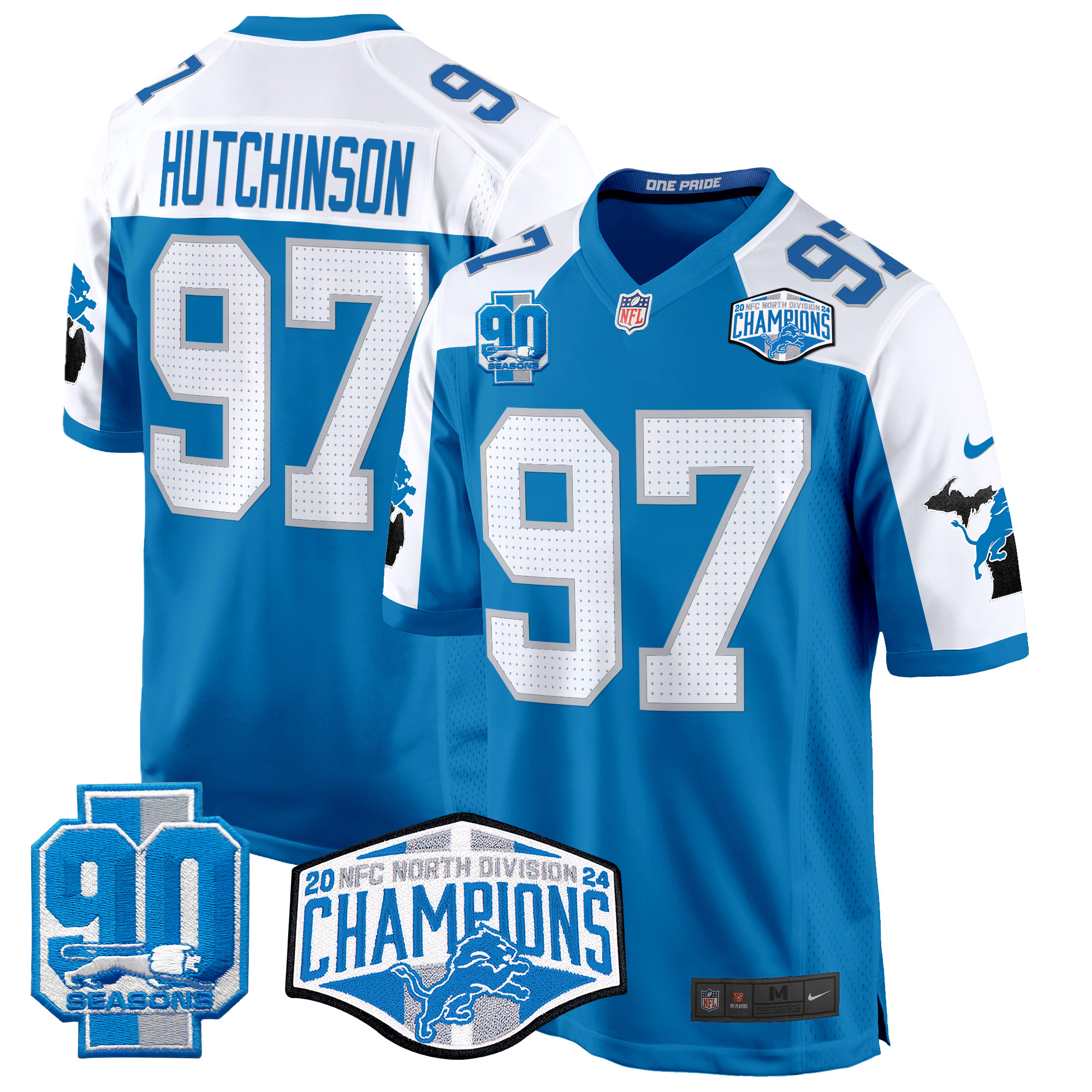 Men's Hutchinson Detroit Lions 2024 NFC North Division Champions Patch Game Blue Alternate Jersey - All Stitched