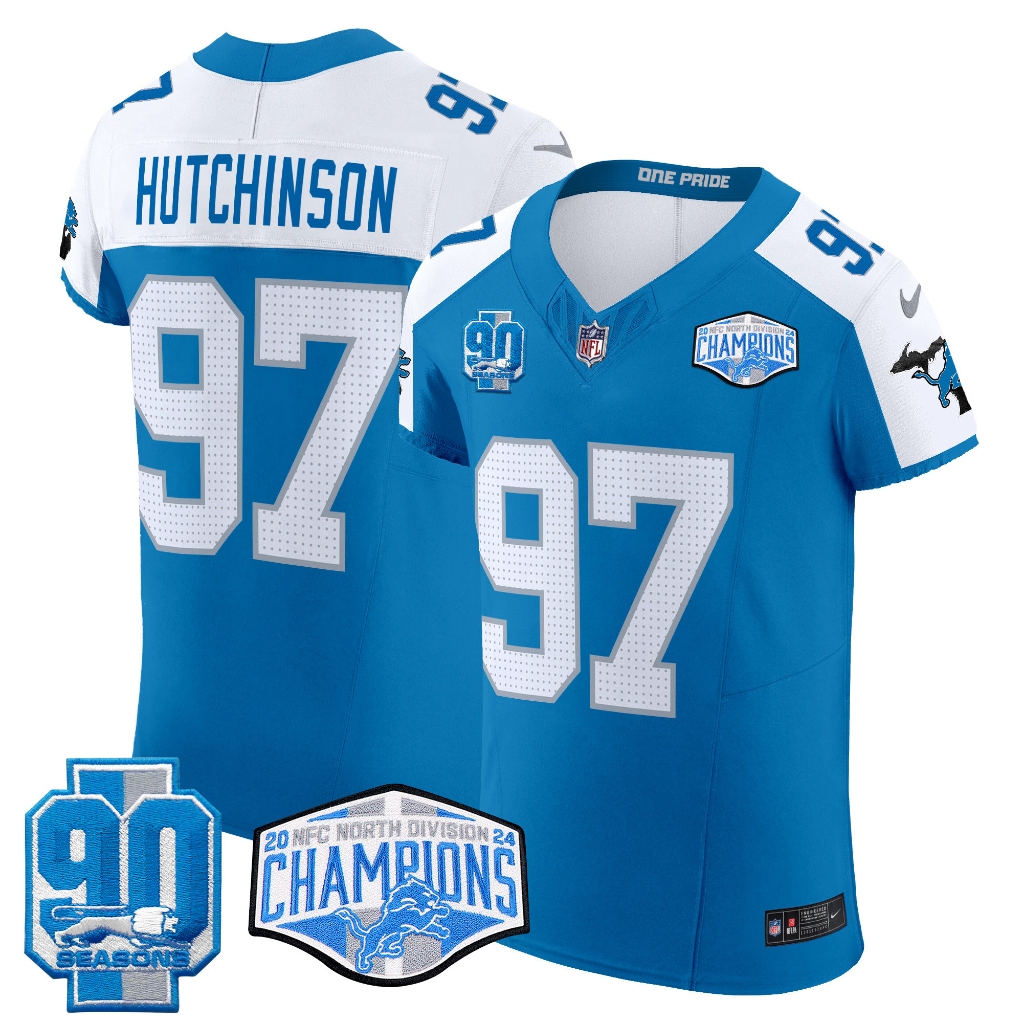 Men's Hutchinson Detroit Lions 2024 NFC North Division Champions Patch Vapor Elite Blue Alternate Jersey - All Stitched