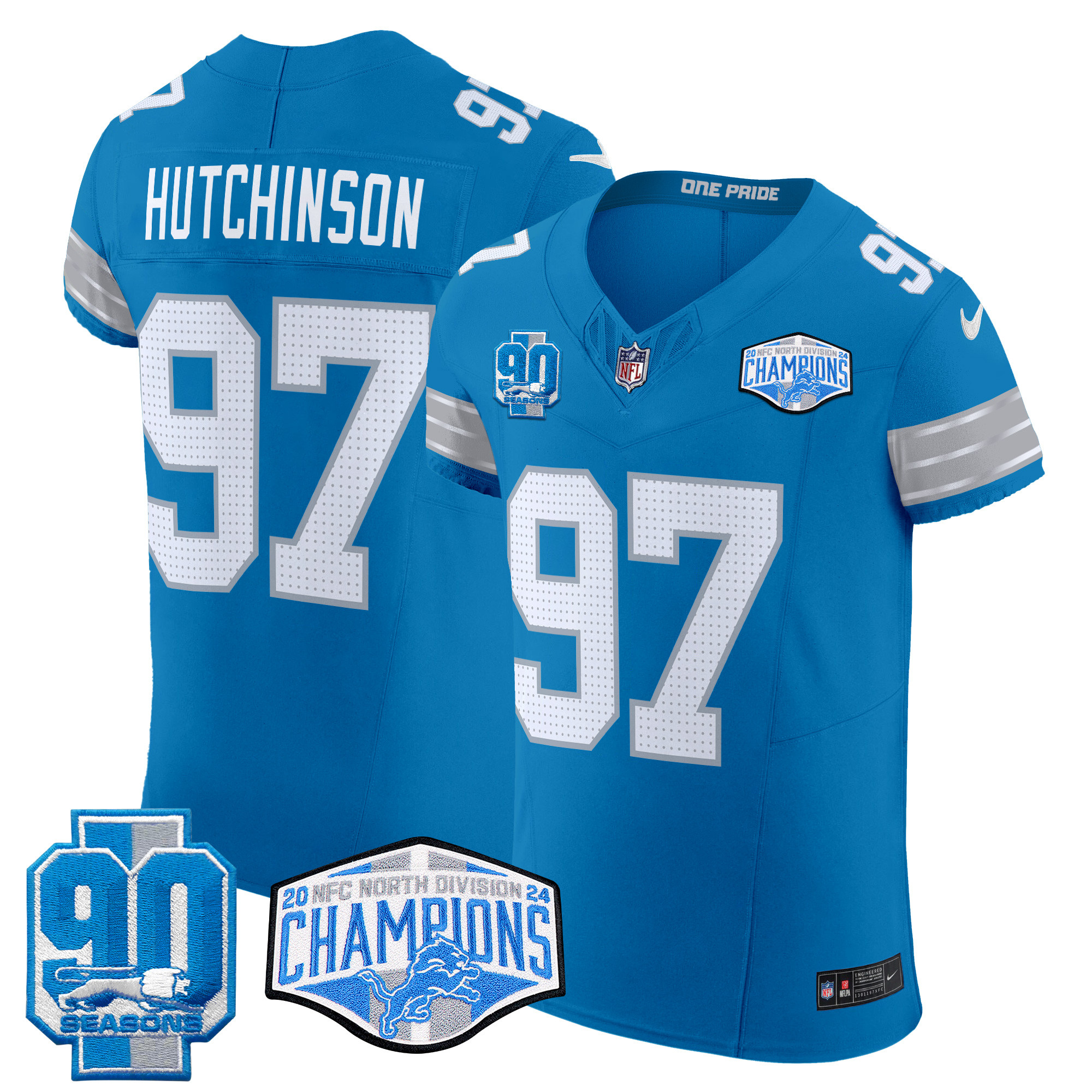 Men's Hutchinson Detroit Lions 2024 NFC North Division Champions Patch Vapor Elite Blue Jersey - All Stitched