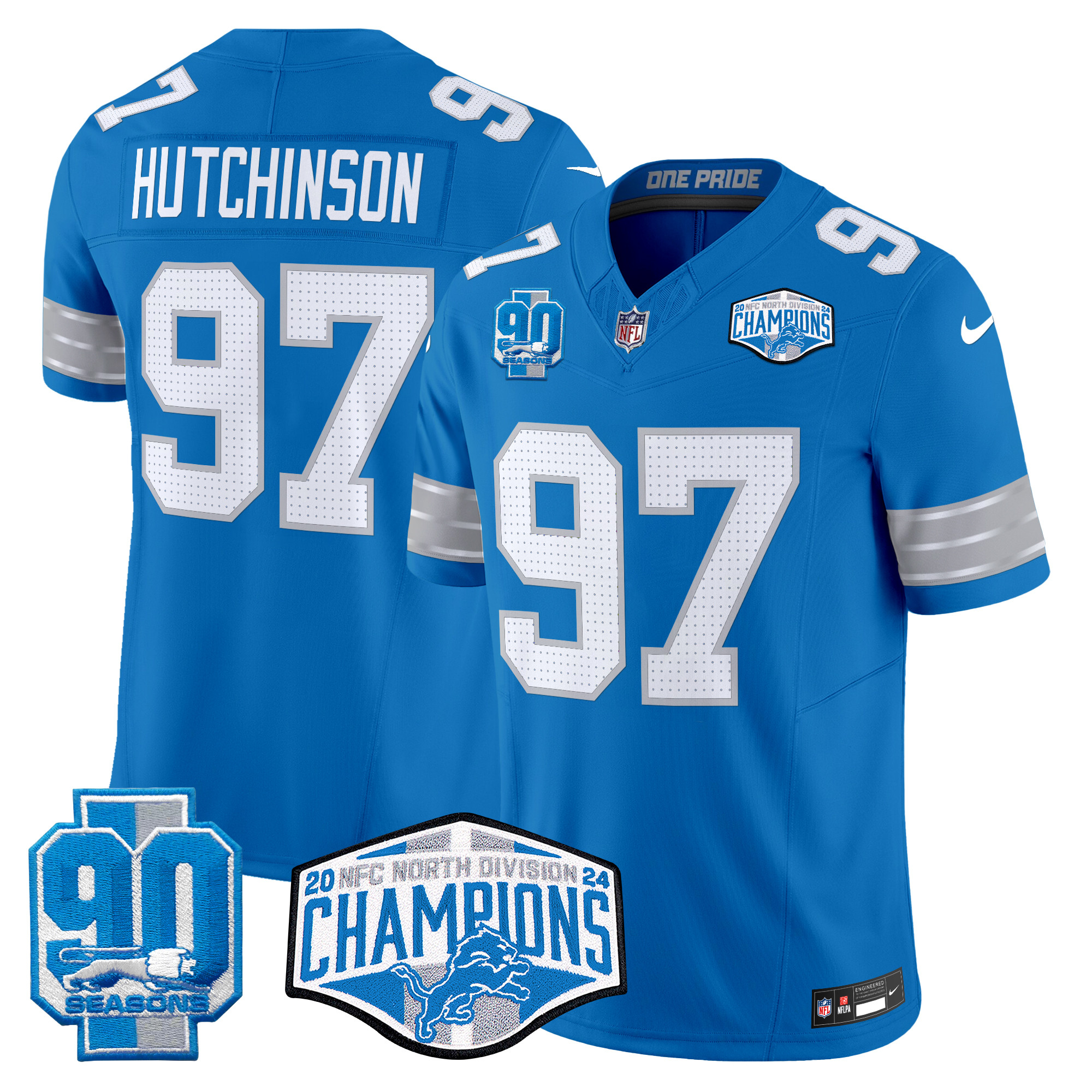 Men's Hutchinson Detroit Lions 2024 NFC North Division Champions Patch Vapor Limited Blue Jersey - All Stitched
