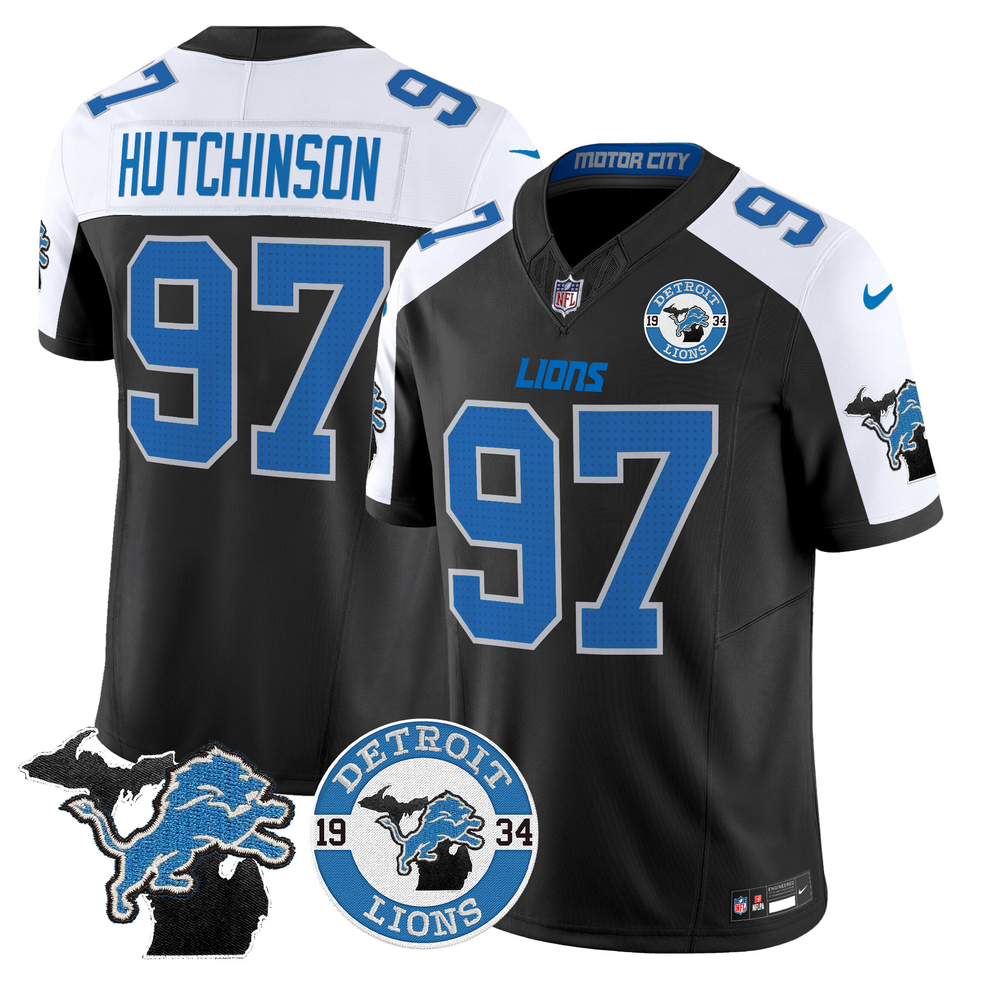 Men's Hutchinson Detroit Lions 2024 Vapor Limited Alternate Jersey - All Stitched