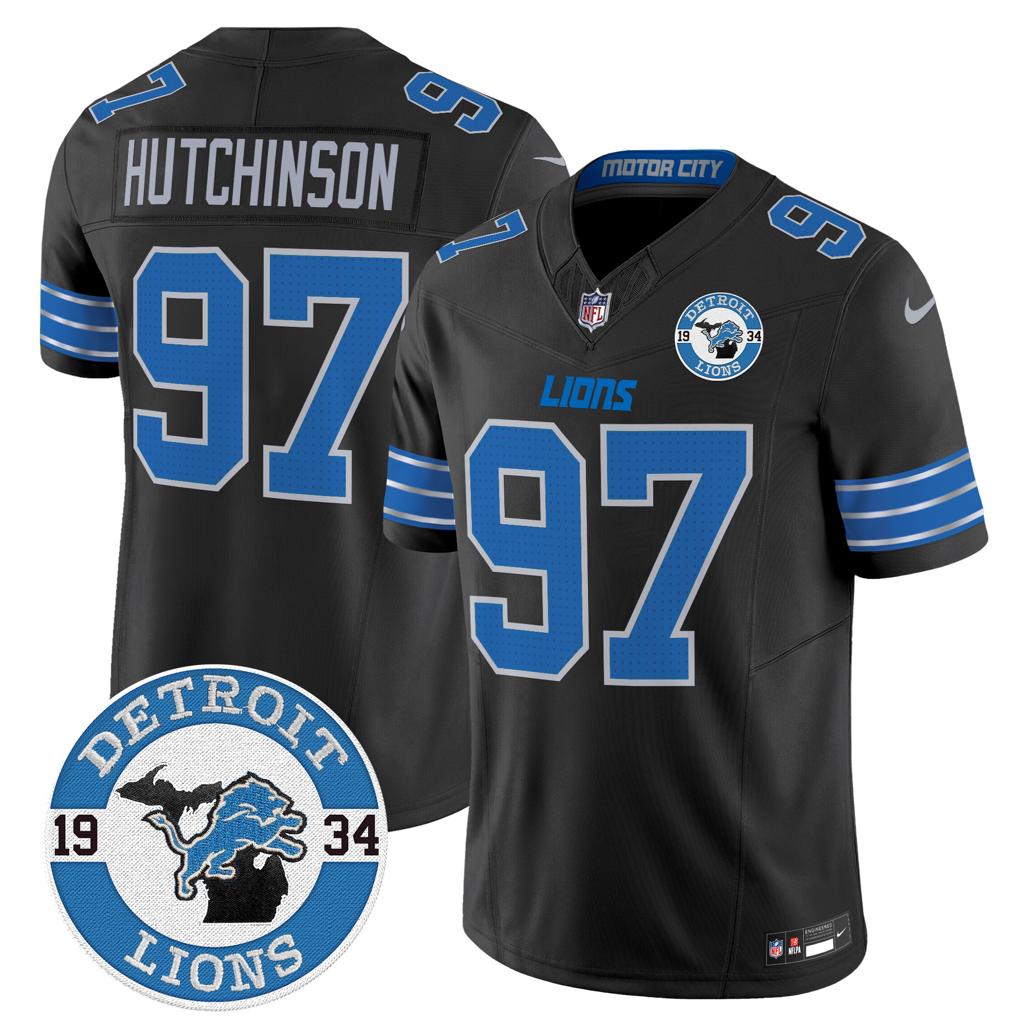 Men's Hutchinson Detroit Lions 2024 Vapor Limited Black Jersey - All Stitched