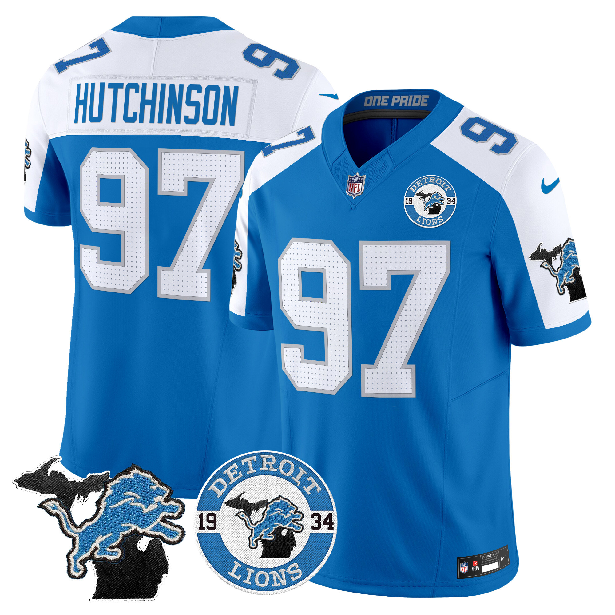 Men's Hutchinson Detroit Lions 2024 Vapor Limited Blue Alternate Jersey - All Stitched