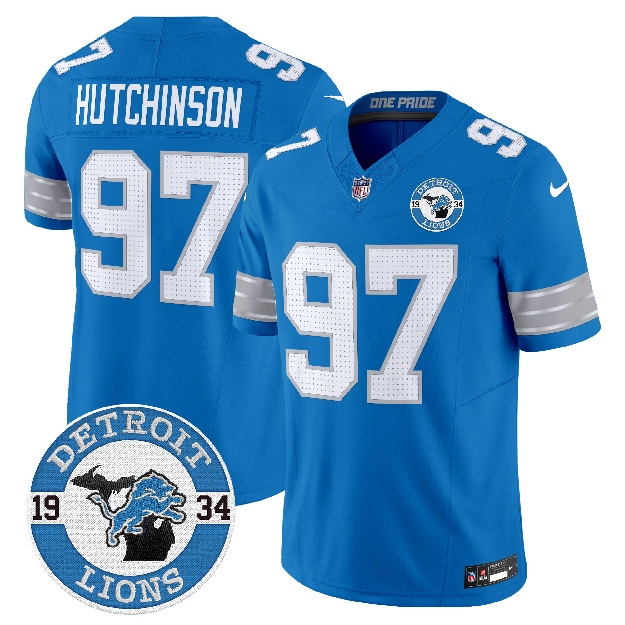 Men's Hutchinson Detroit Lions 2024 Vapor Limited Blue Jersey - All Stitched