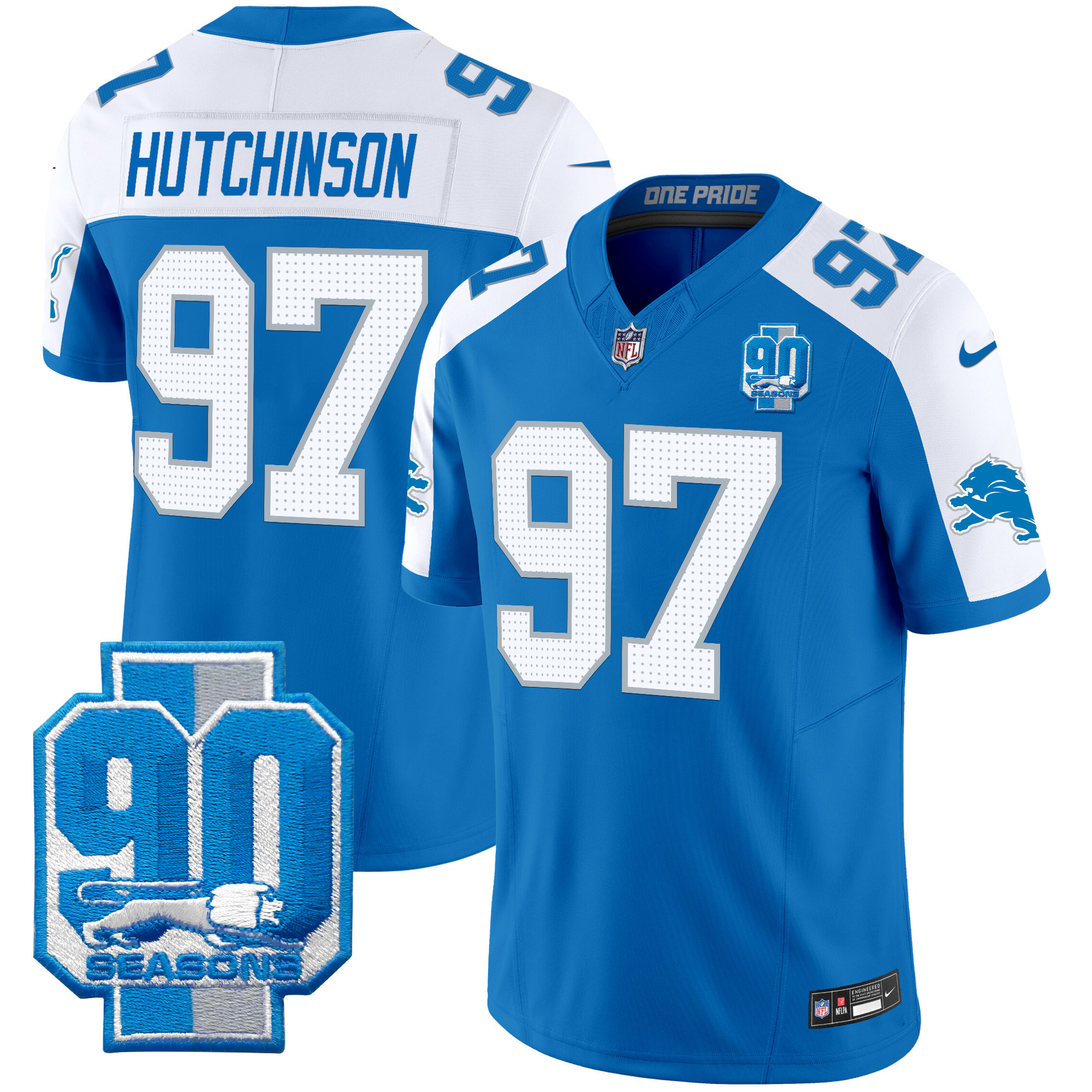Men's Hutchinson Detroit Lions 90th Year Patch Vapor Limited Blue Alternate Jersey - All Stitched