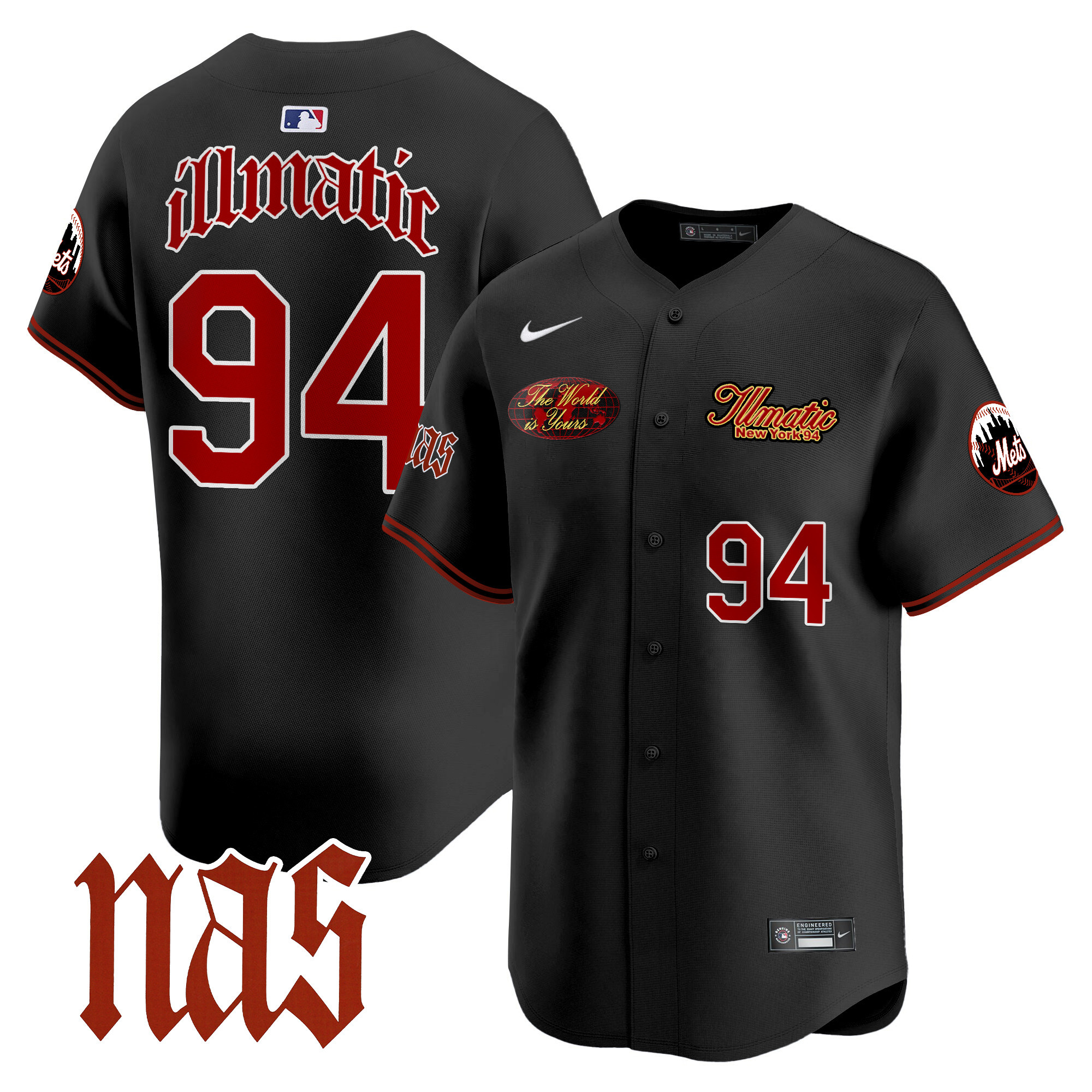 Men's Illmatic 1994 New York Mets Nas Illmatic Vapor Premier Limited Black Jersey V2 - All Stitched