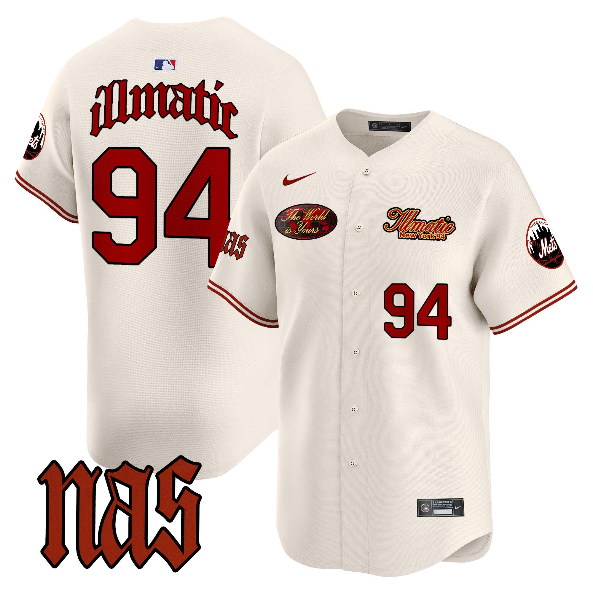 Men's Illmatic 1994 New York Mets Nas Illmatic Vapor Premier Limited Cream Jersey V2 - All Stitched