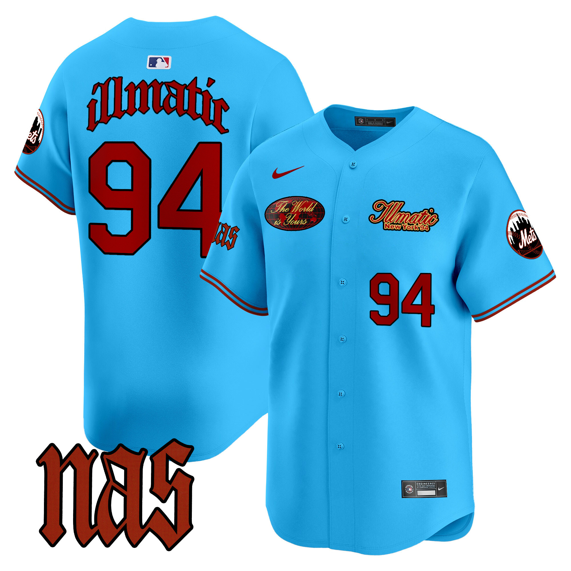 Men's Illmatic 1994 New York Mets Nas Illmatic Vapor Premier Limited Light Blue Jersey V2 - All Stitched