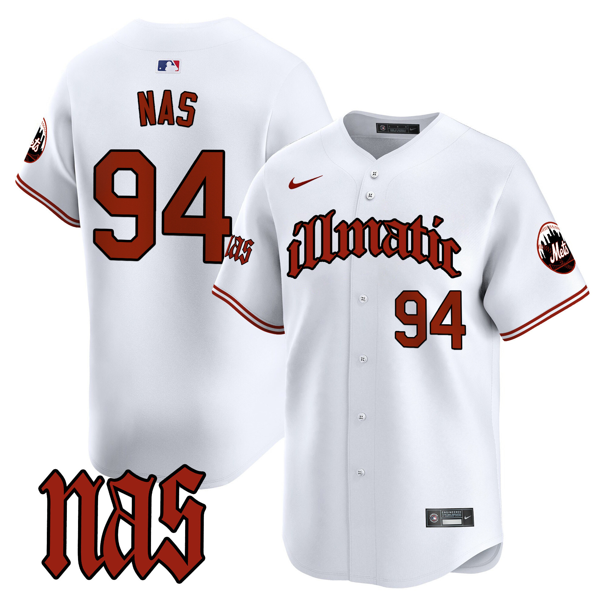 Men's Illmatic 1994 New York Mets Nas Illmatic Vapor Premier Limited White Jersey - All Stitched
