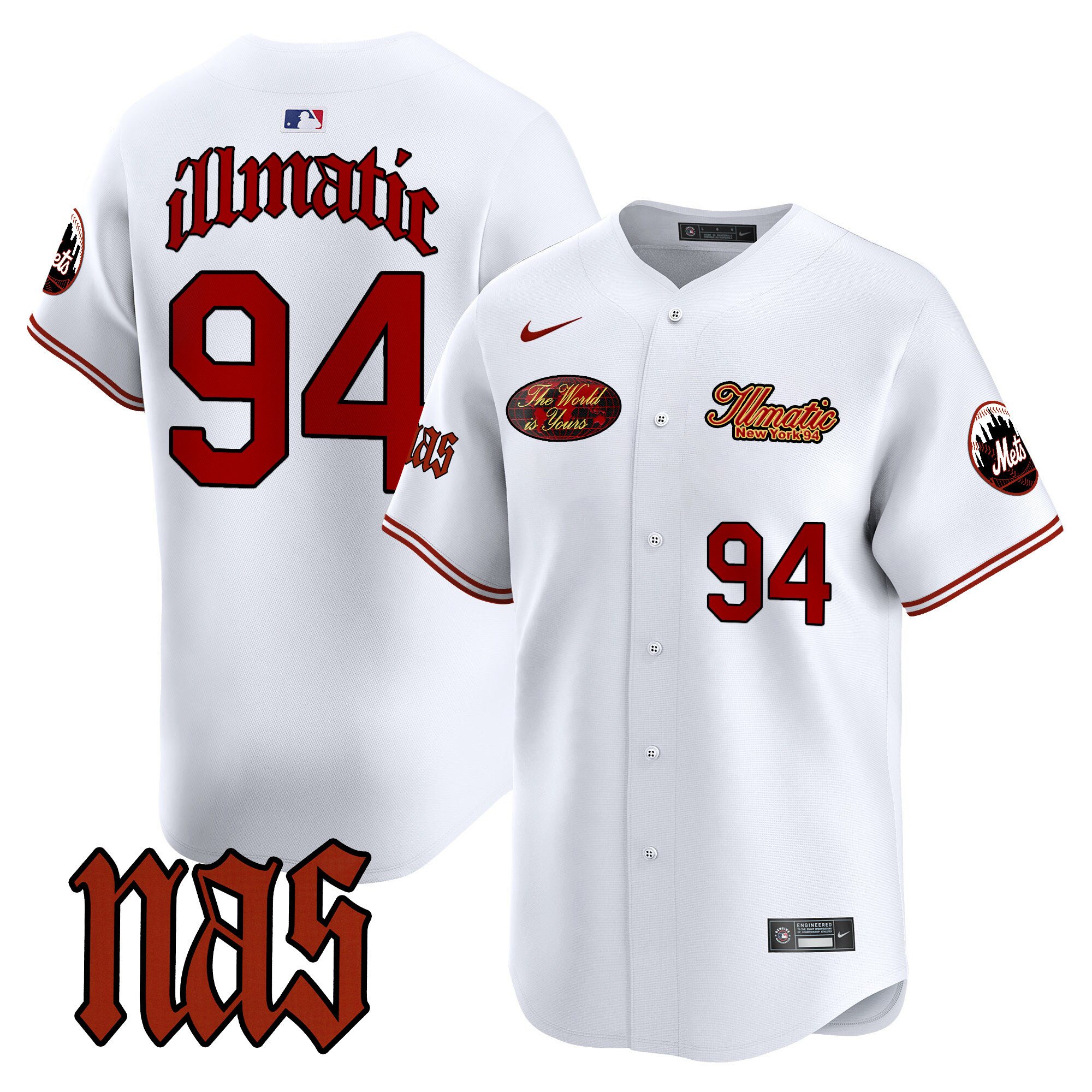 Men's Illmatic 1994 New York Mets Nas Illmatic Vapor Premier Limited White Jersey V2 - All Stitched