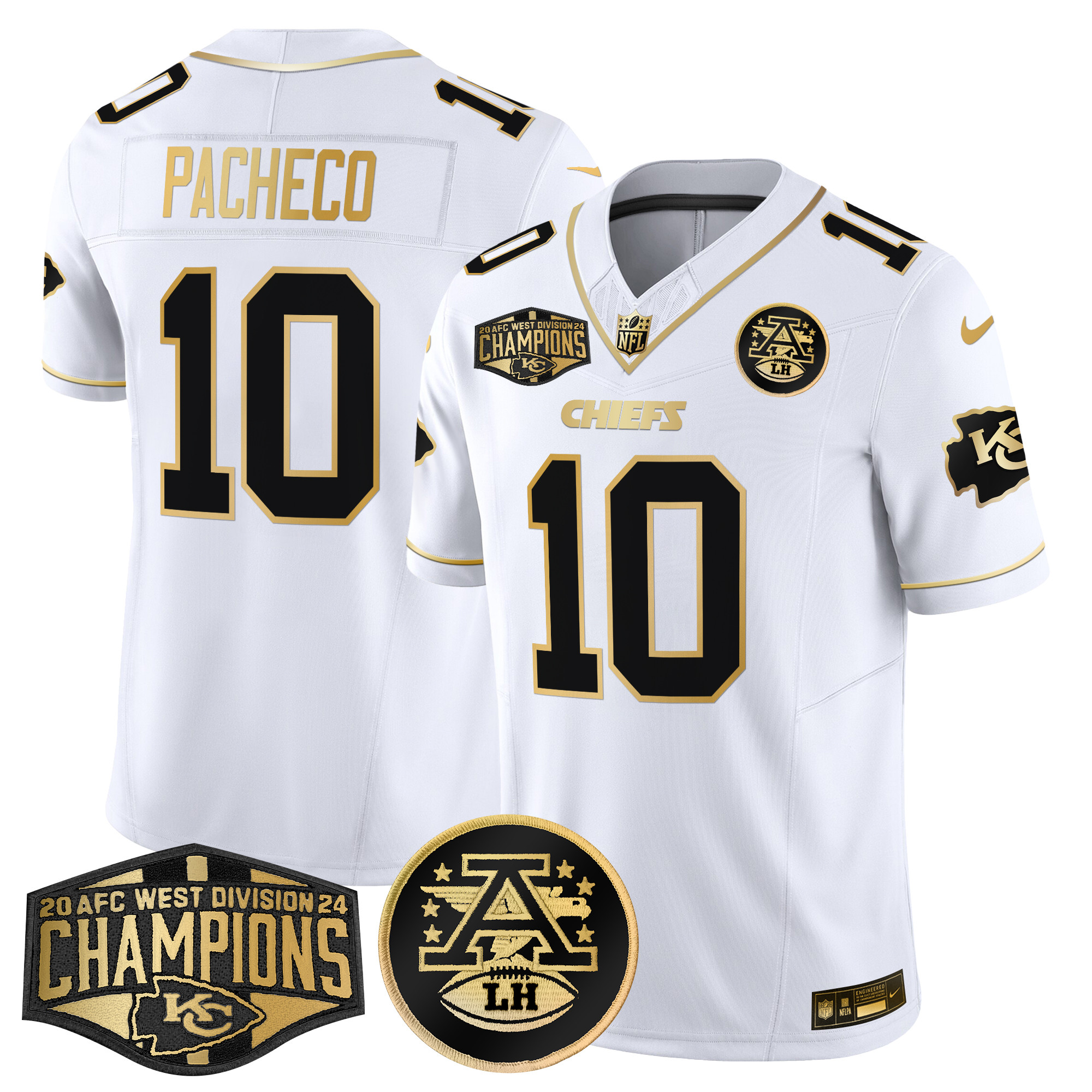Men's Isiah Pacheco Kansas City Chiefs 2024 AFC West Division Champions Patch Gold Vapor Limited White Gold Jersey - All Stitched