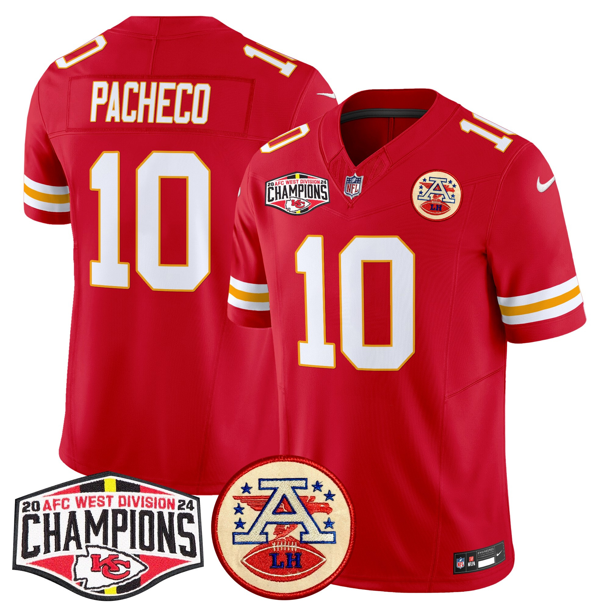 Men's Isiah Pacheco Kansas City Chiefs 2024 AFC West Division Champions Patch Vapor Limited Red Jersey - All Stitched