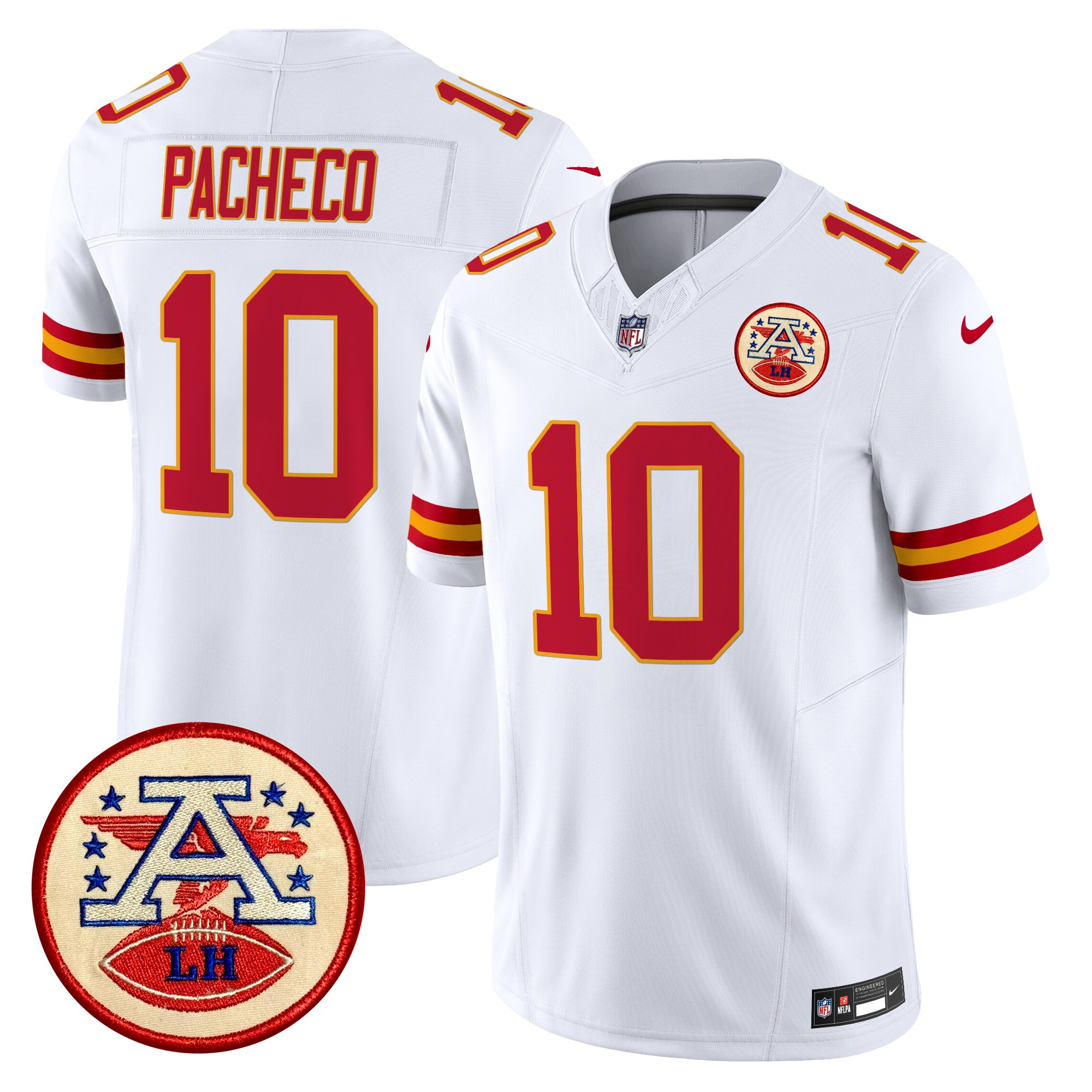 Men's Isiah Pacheco Kansas City Chiefs 2024 Lamar Hunt Patch Vapor Limited White Jersey - All Stitched