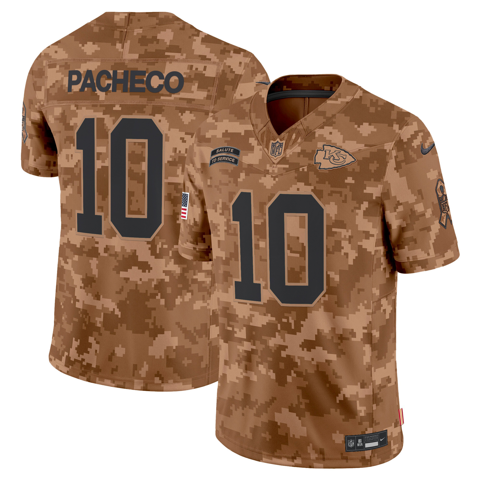 Men's Isiah Pacheco Kansas City Chiefs 2024 Salute to Service Vapor Limited Brown Camo Jersey - All stitched