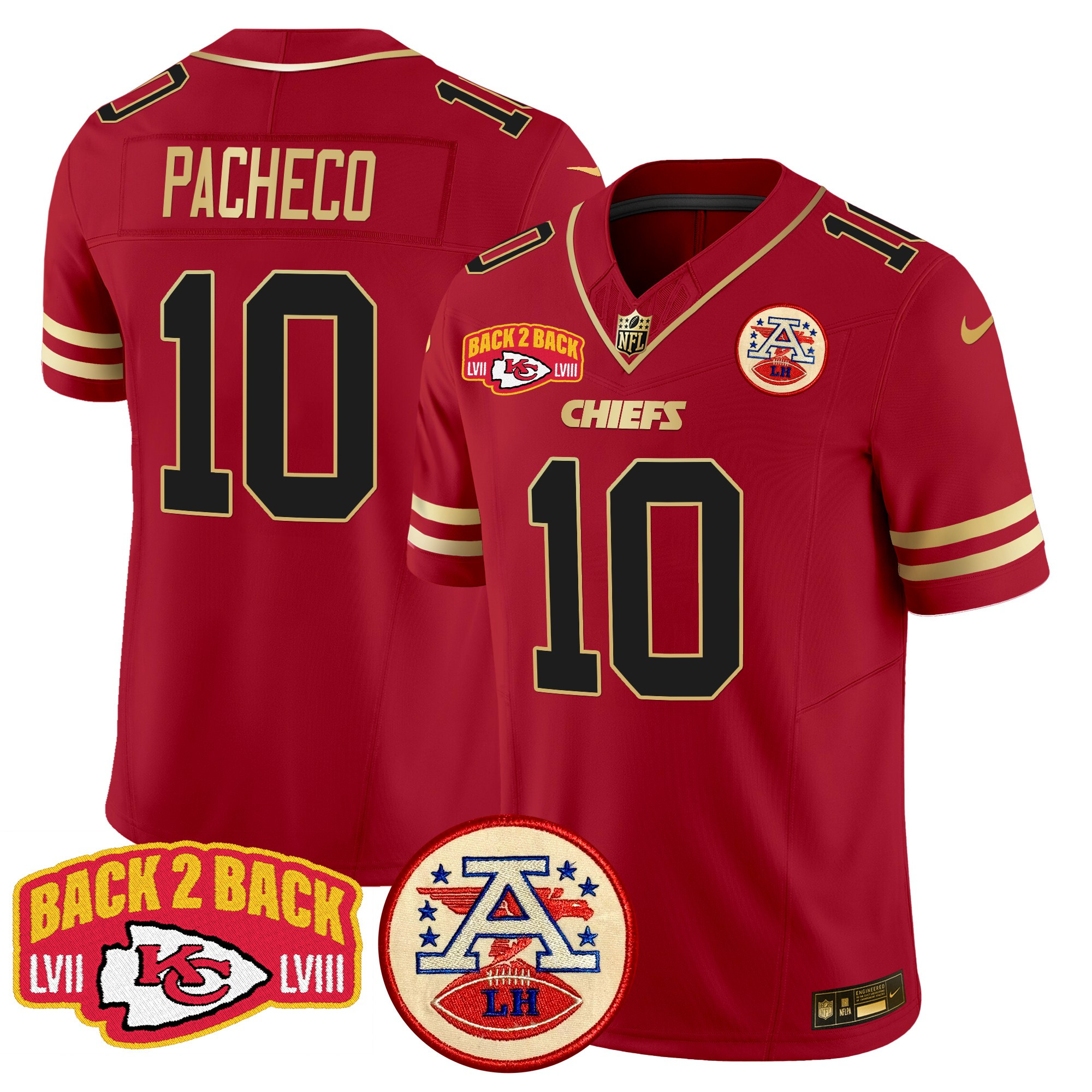 Men's Isiah Pacheco Kansas City Chiefs Super Back 2 Back Patch Vapor Limited Black Red Jersey - All Stitched