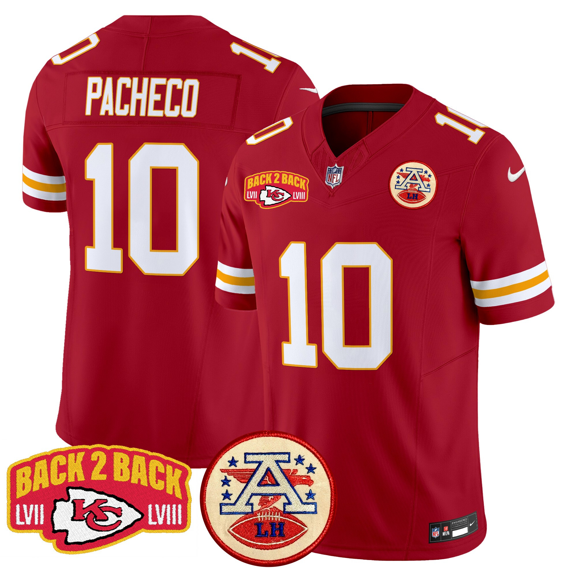 Men's Isiah Pacheco Kansas City Chiefs Super Back 2 Back Patch Vapor Limited Red Jersey - All Stitched