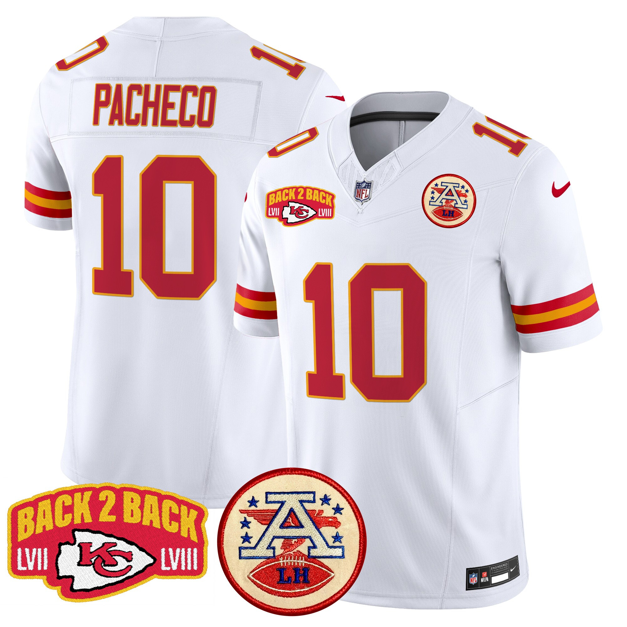 Men's Isiah Pacheco Kansas City Chiefs Super Back 2 Back Patch Vapor Limited White Jersey - All Stitched