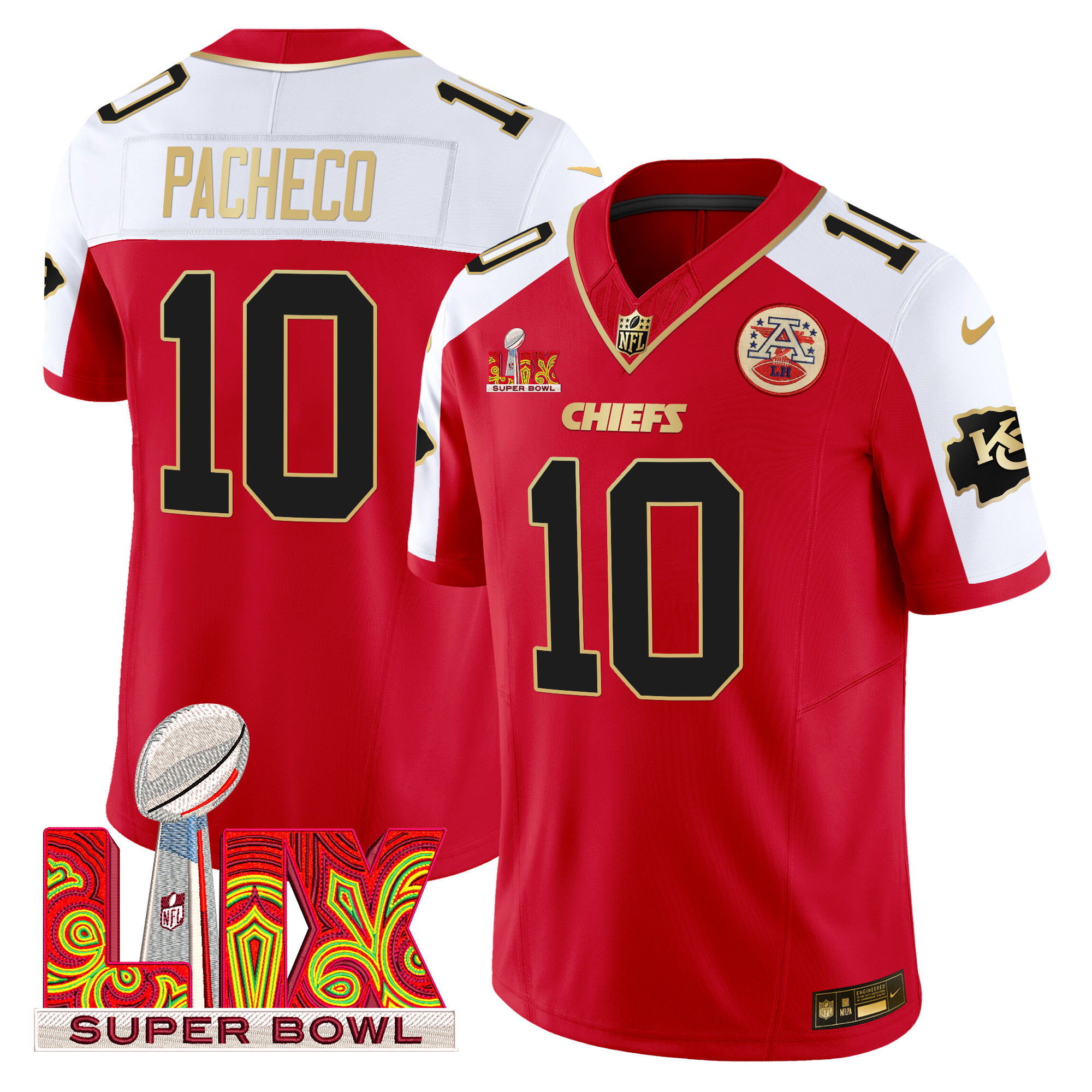 Men's Isiah Pacheco Kansas City Chiefs Super Bowl LIX Patch Gold Trim Vapor Limited Red Alternate Jersey - All Stitched