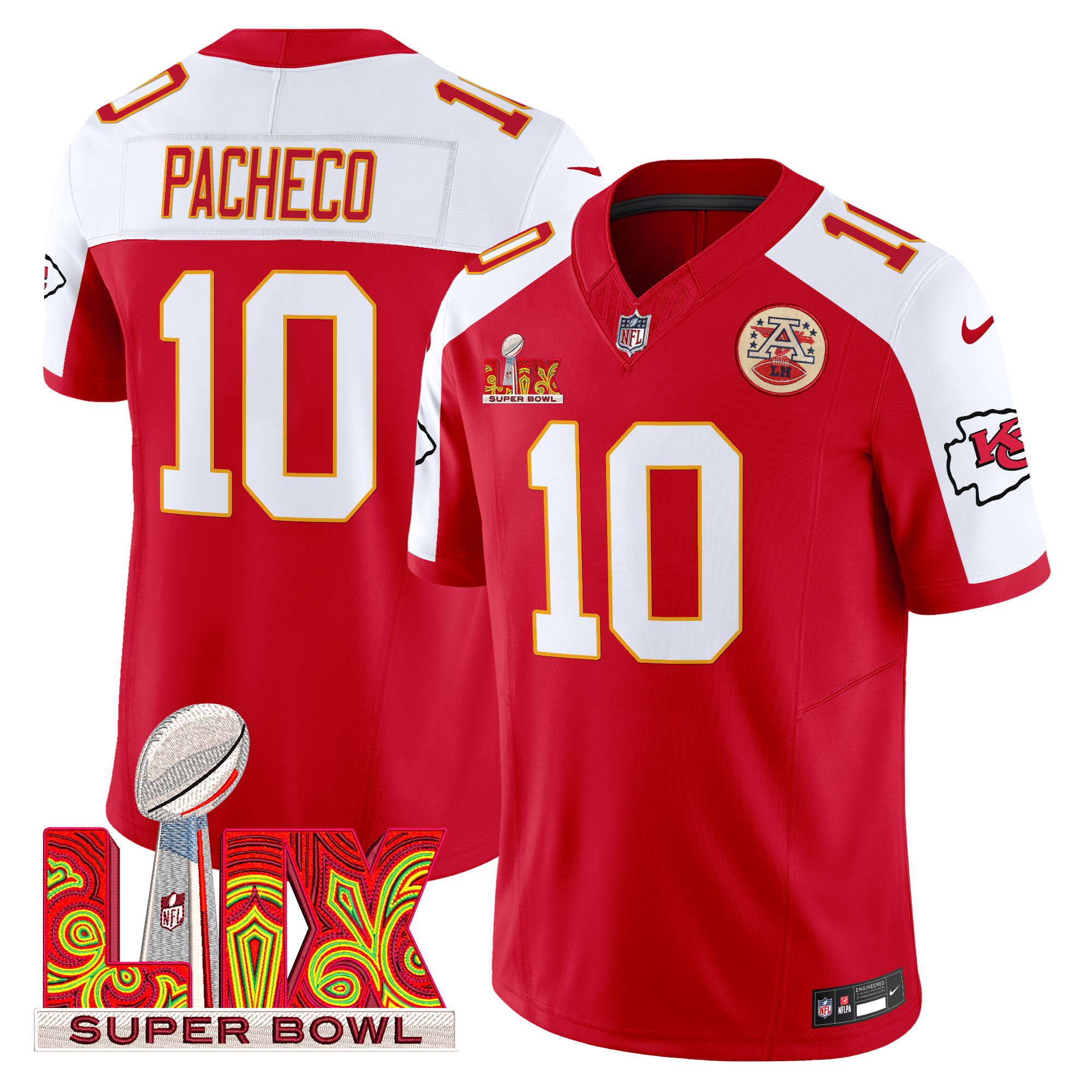 Men's Isiah Pacheco Kansas City Chiefs Super Bowl LIX Patch Vapor Limited Red Alternate Jersey - All Stitched