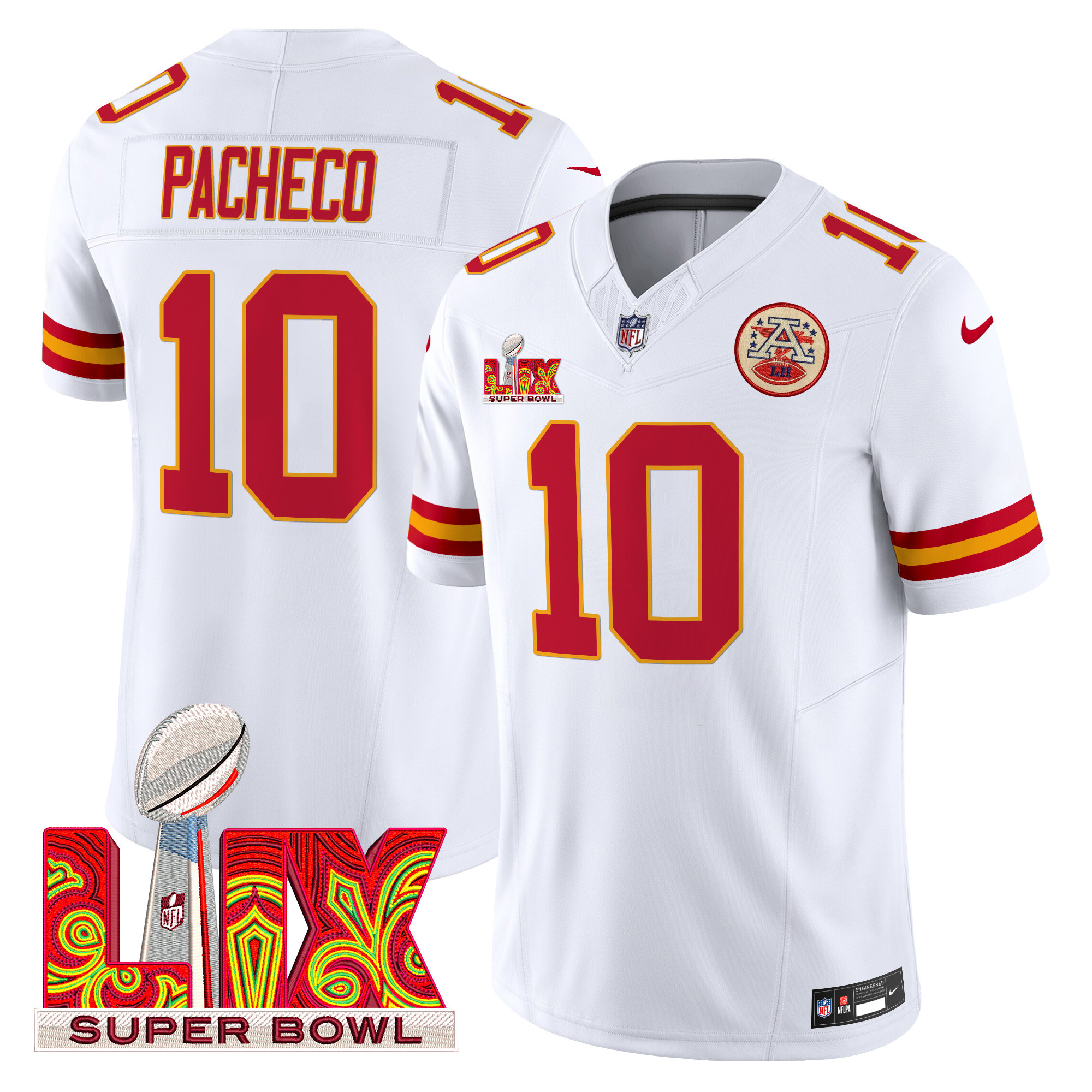 Men's Isiah Pacheco Kansas City Chiefs Super Bowl LIX Patch Vapor Limited White Jersey - All Stitched