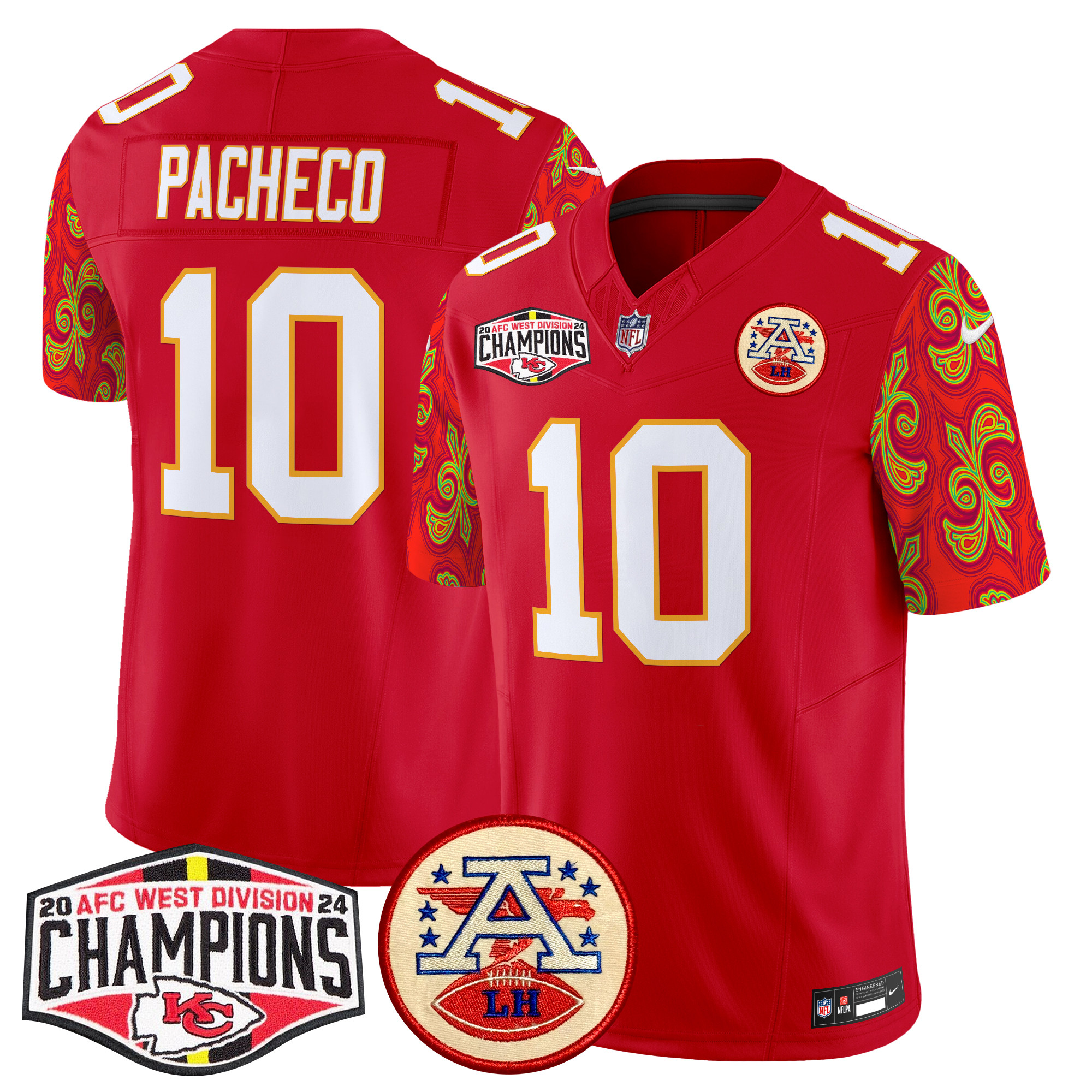 Men's Isiah Pacheco Kansas City Chiefs Super Bowl LIX Style 2024 AFC West Division Champions Patch Vapor Limited Red Jersey - All Stitched