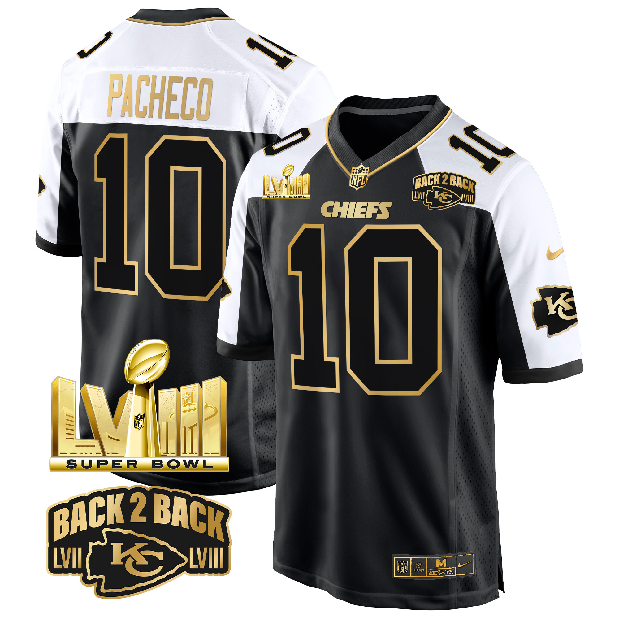 Men's Isiah Pacheco Kansas City Chiefs Super Bowl LVIII & Back 2 Back Gold Game Alternate Jersey - All Stitched