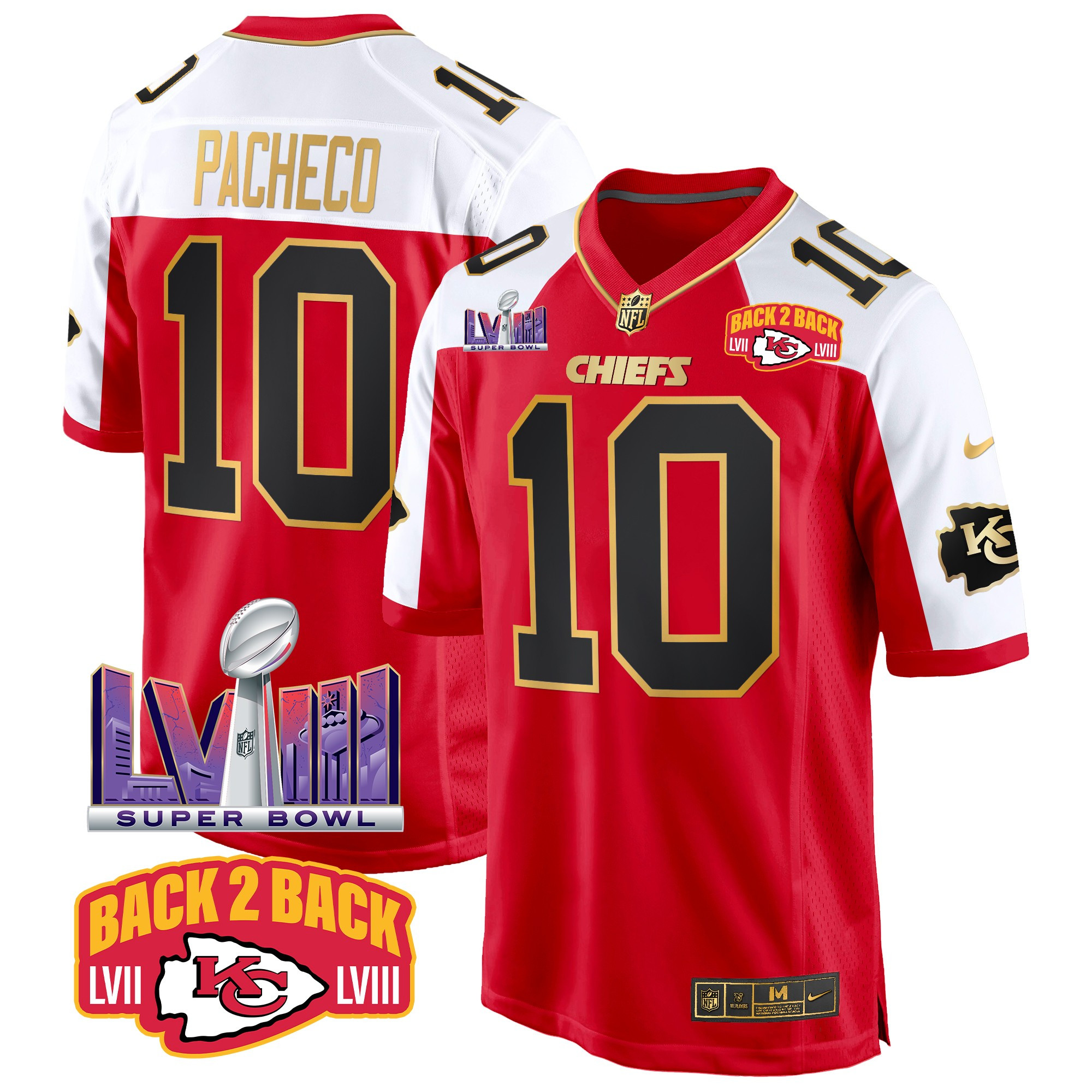 Men's Isiah Pacheco Kansas City Chiefs Super Bowl LVIII & Back 2 Back Patch Game Red Alternate Jersey - All Stitched