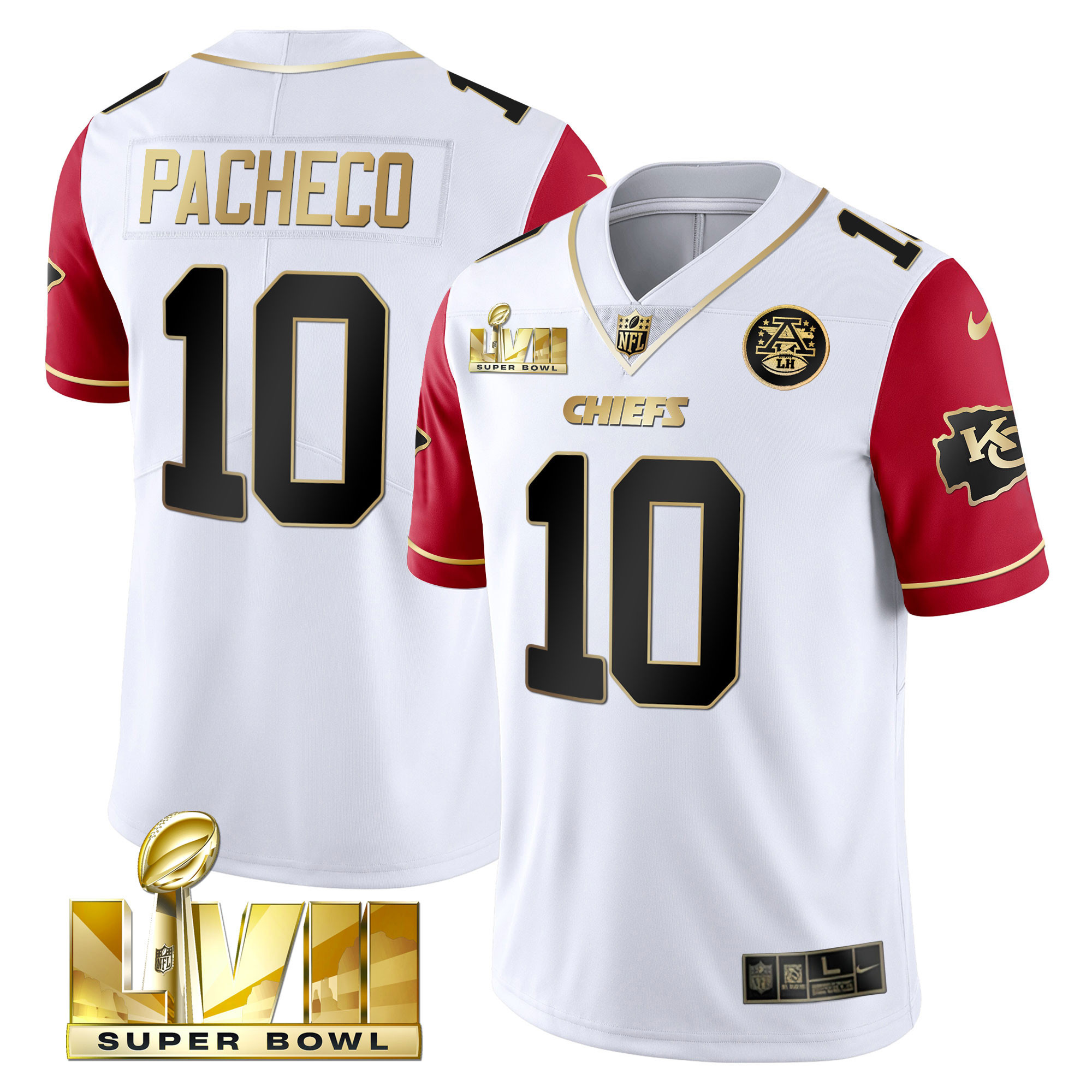 Men's Isiah Pacheco Kansas City Chiefs Super Bowl Vapor Gold Color Sleeve Jersey V2- All Stitched