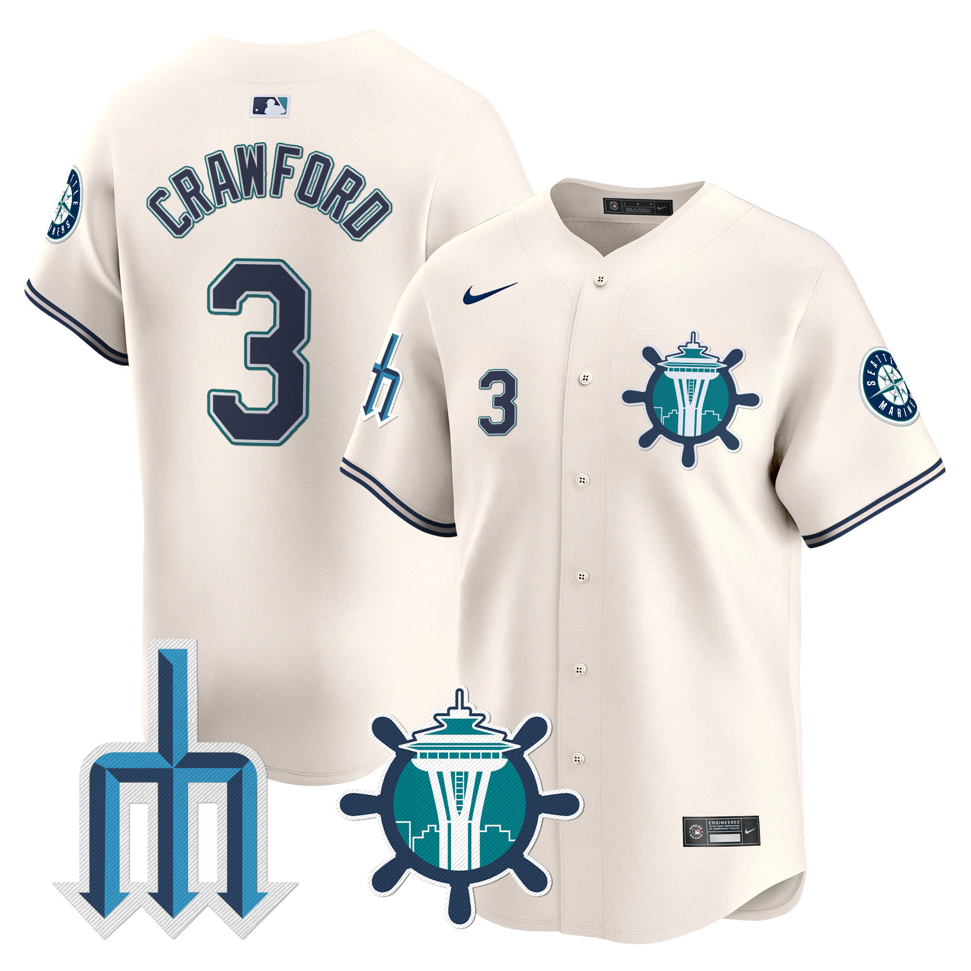 Men's J. P. Crawford Seattle Mariners Trident Patch Vapor Premier Limited Cream Jersey - All Stitched